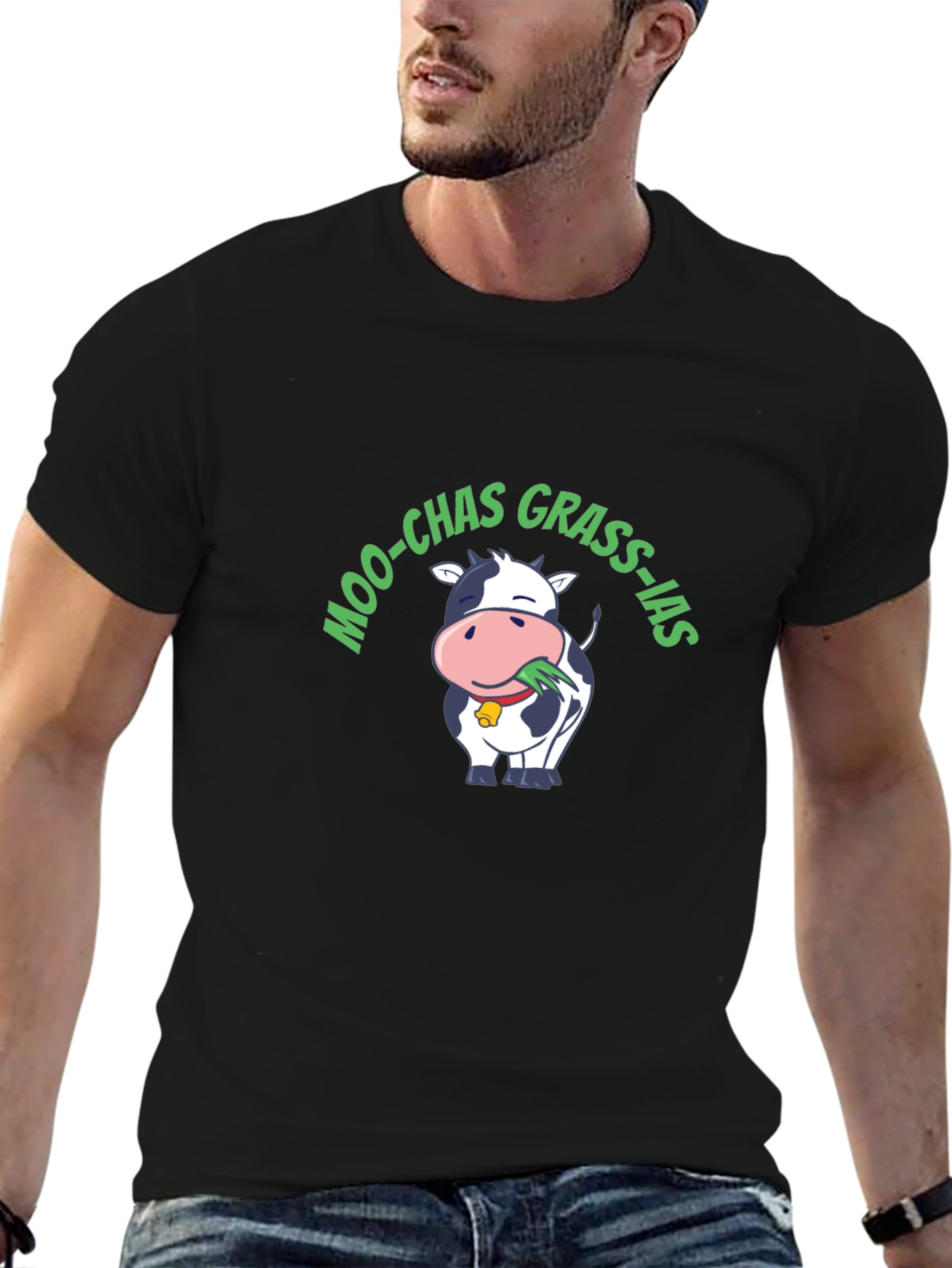Moo-Chas Grass-ias Funny Cow Graphic T-Shirt