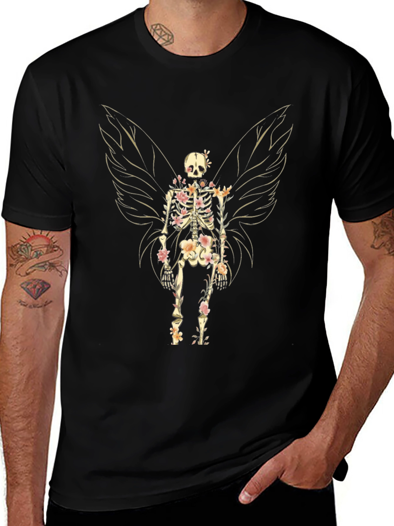 Floral Skeleton Fairy Graphic Tee - Unique Design