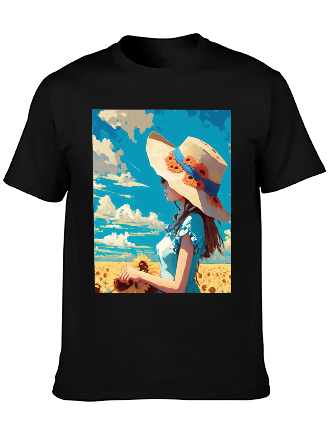 Sunflower Girl Graphic Tee - Artistic Print Shirt