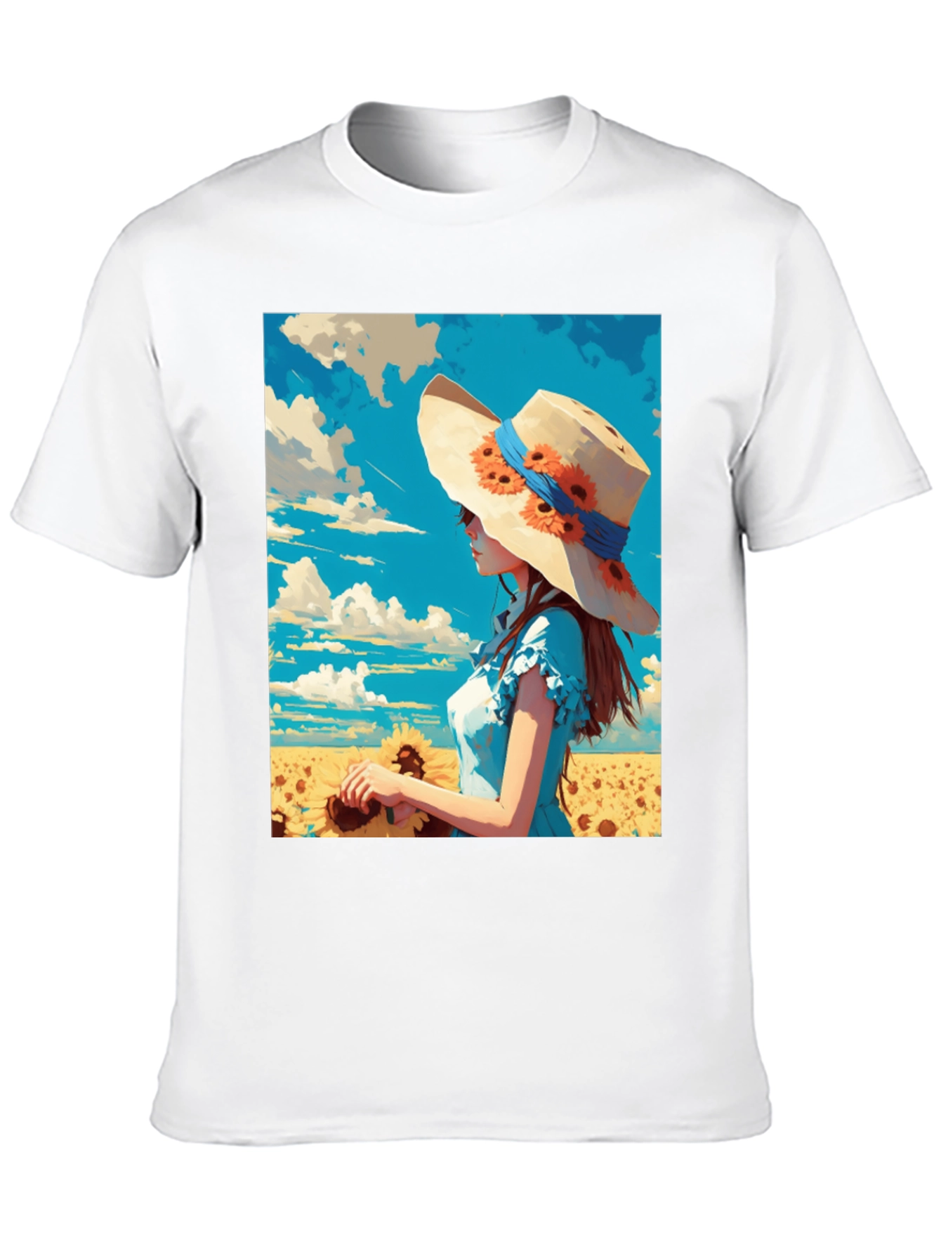 Sunflower Girl Graphic Tee - Artistic Print Shirt