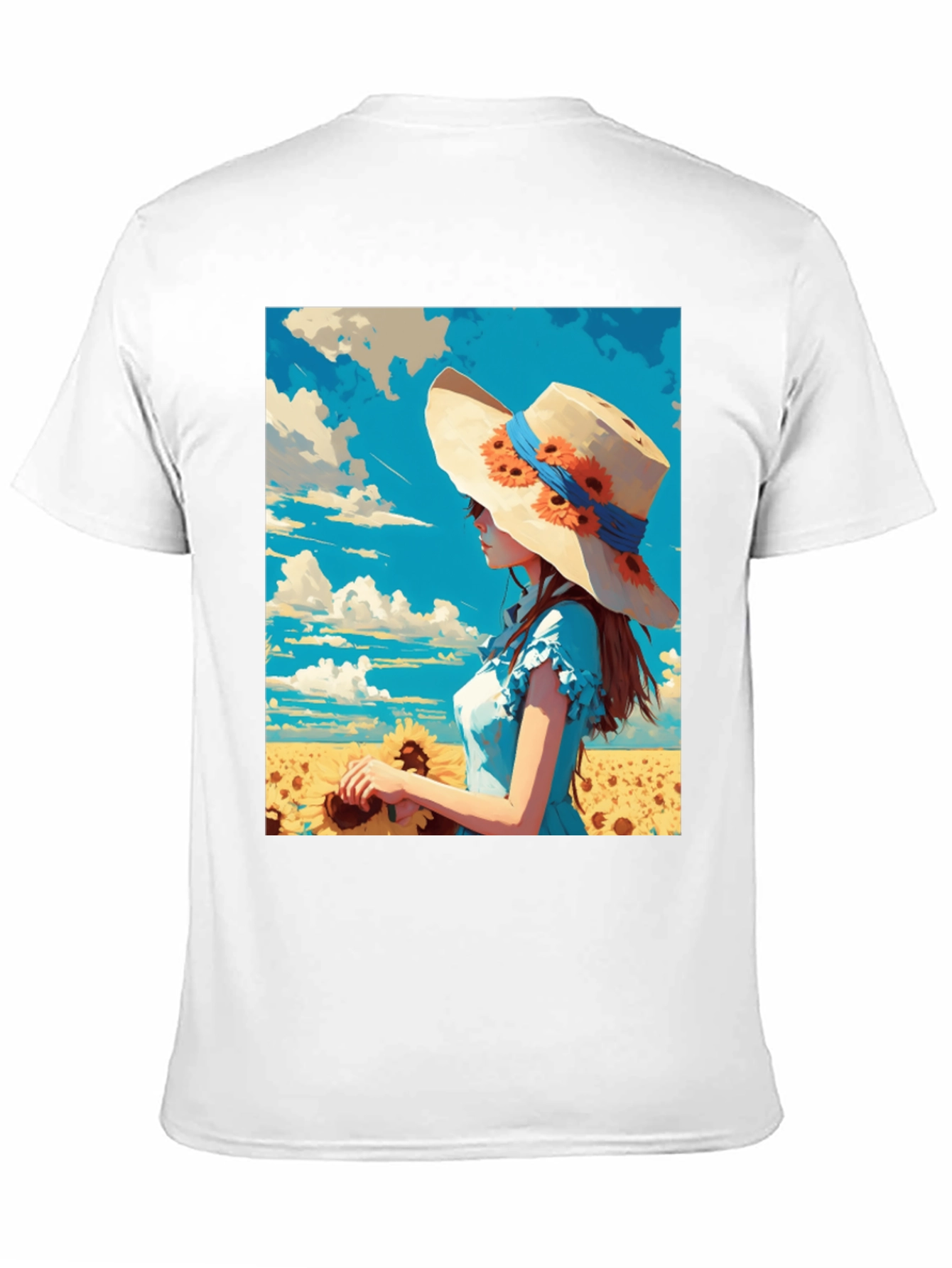 Sunflower Girl Graphic Tee - Artistic Print Shirt