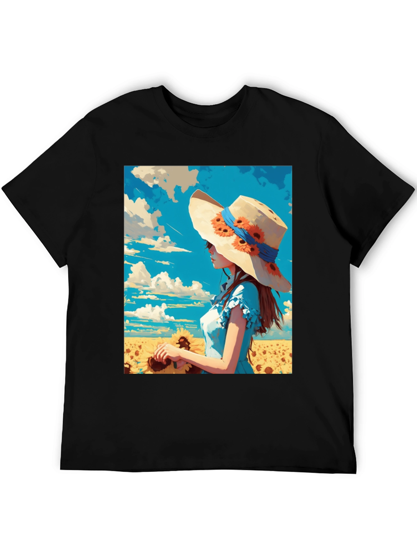 Sunflower Girl Graphic Tee - Artistic Print Shirt