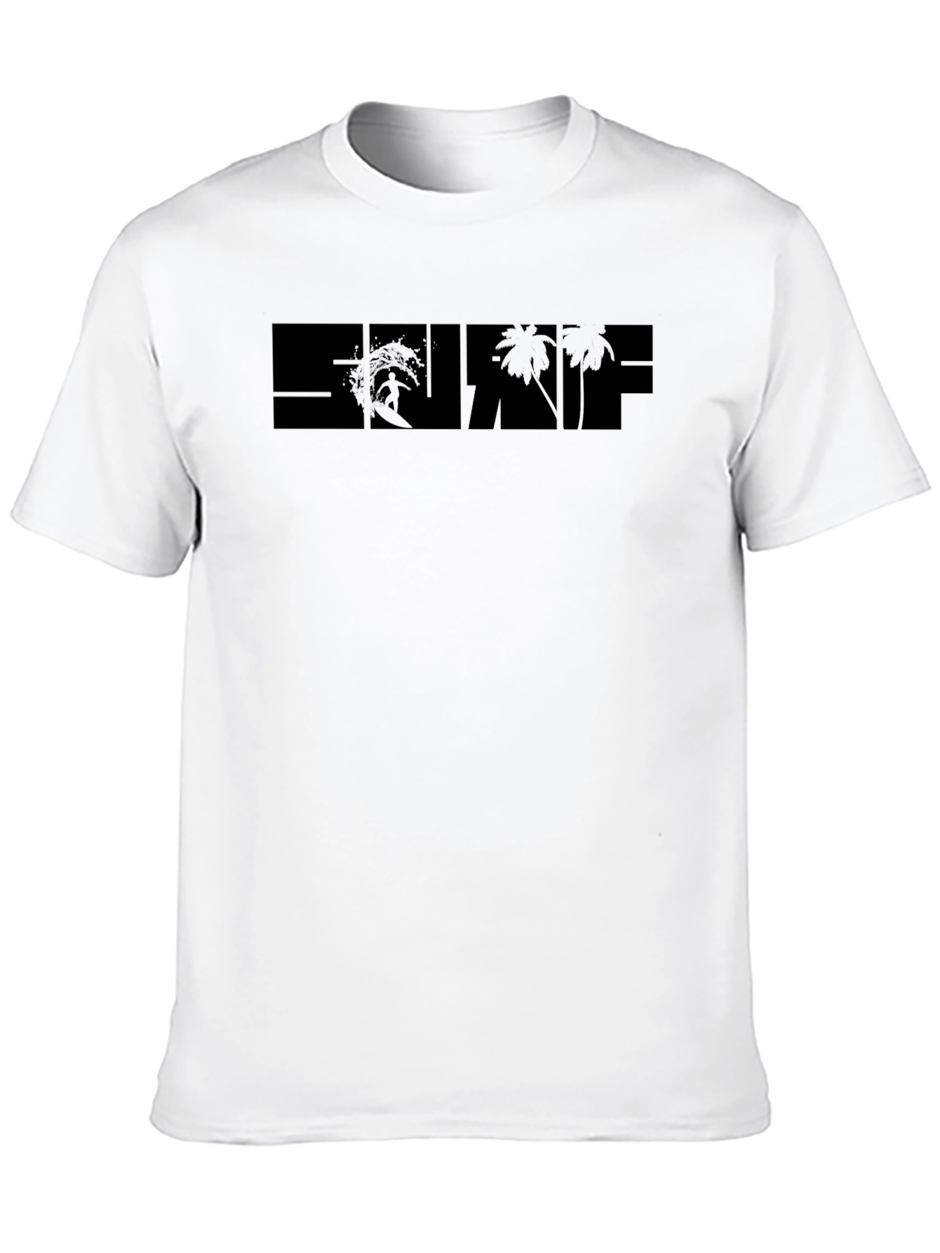 Surf Graphic Black T-Shirt - Tropical Beach Design