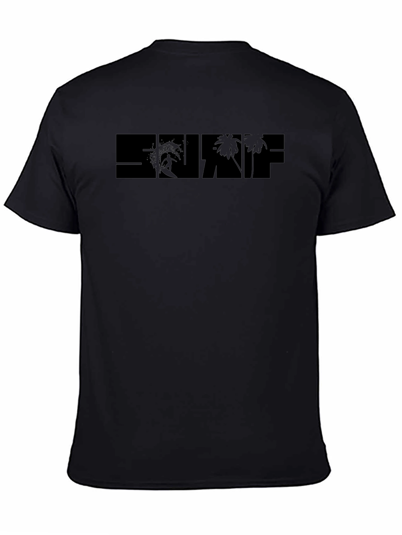 Surf Graphic Black T-Shirt - Tropical Beach Design