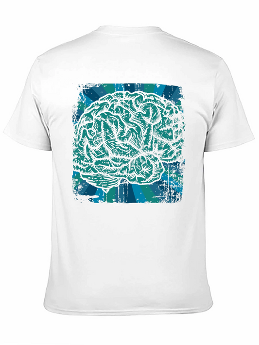 Brain Graphic T-Shirt - Teal Illustration on Black Cotton Tee
