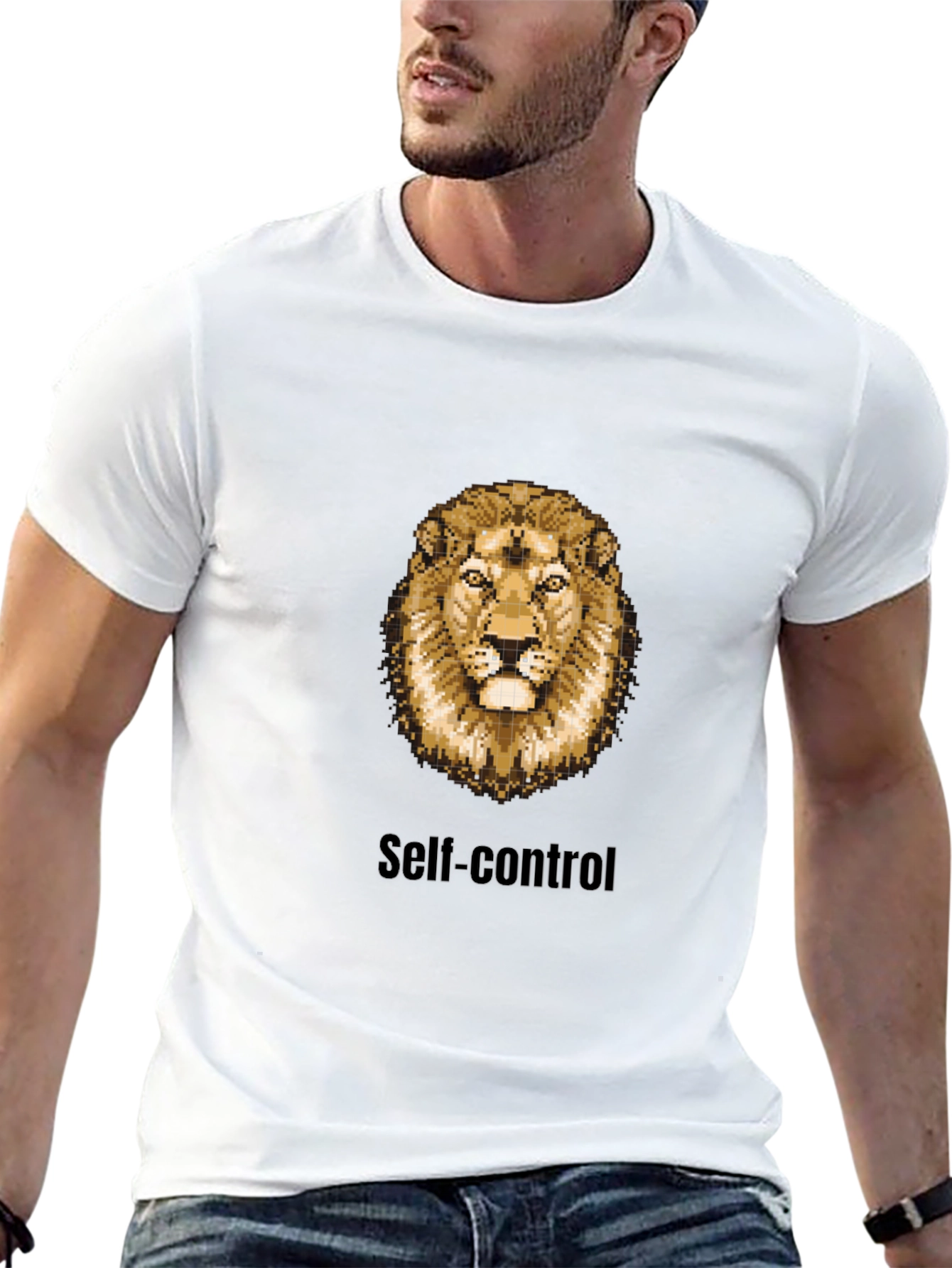 Lion Pixel Art Self-Control Black T-Shirt