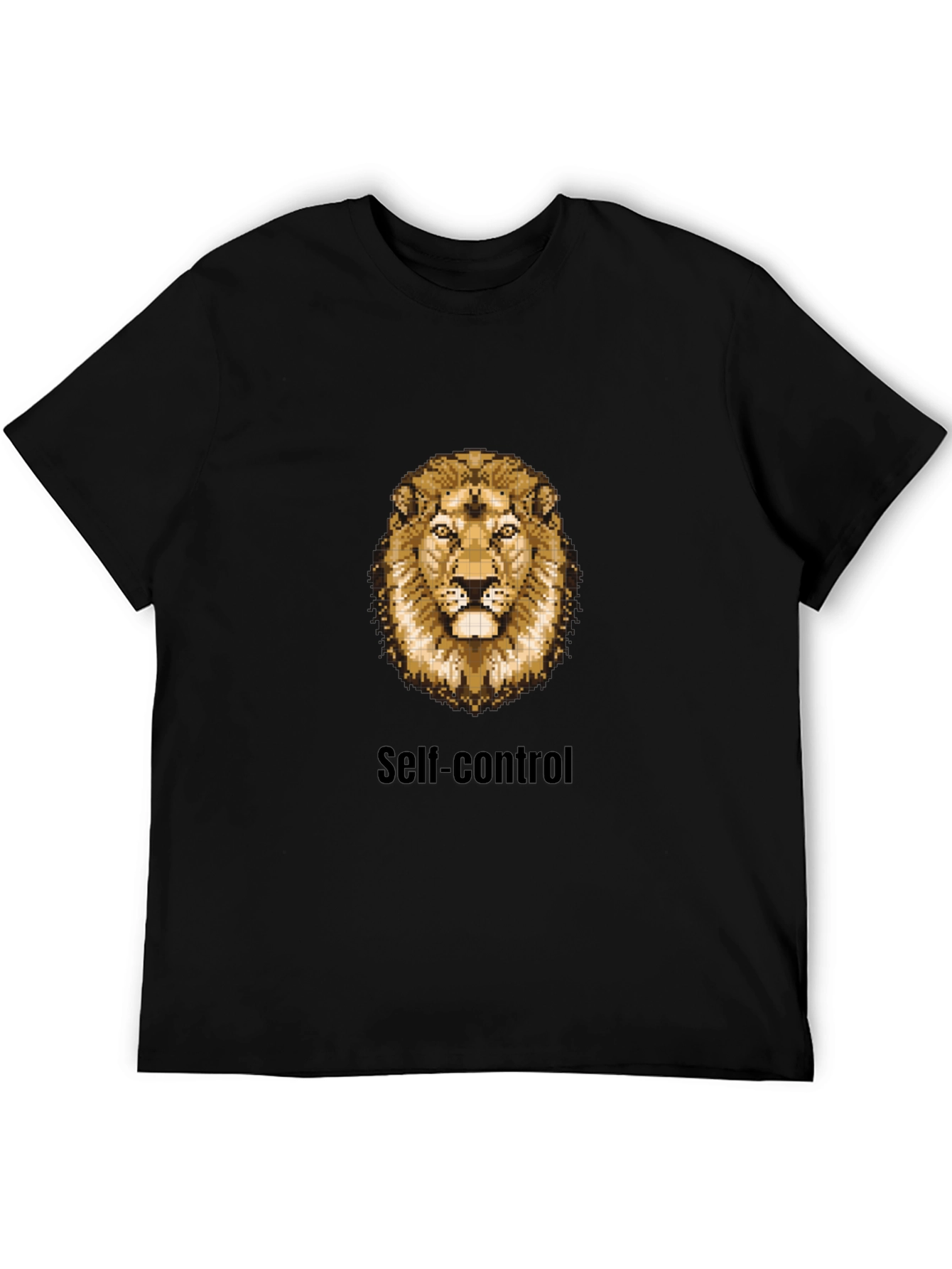 Lion Pixel Art Self-Control Black T-Shirt