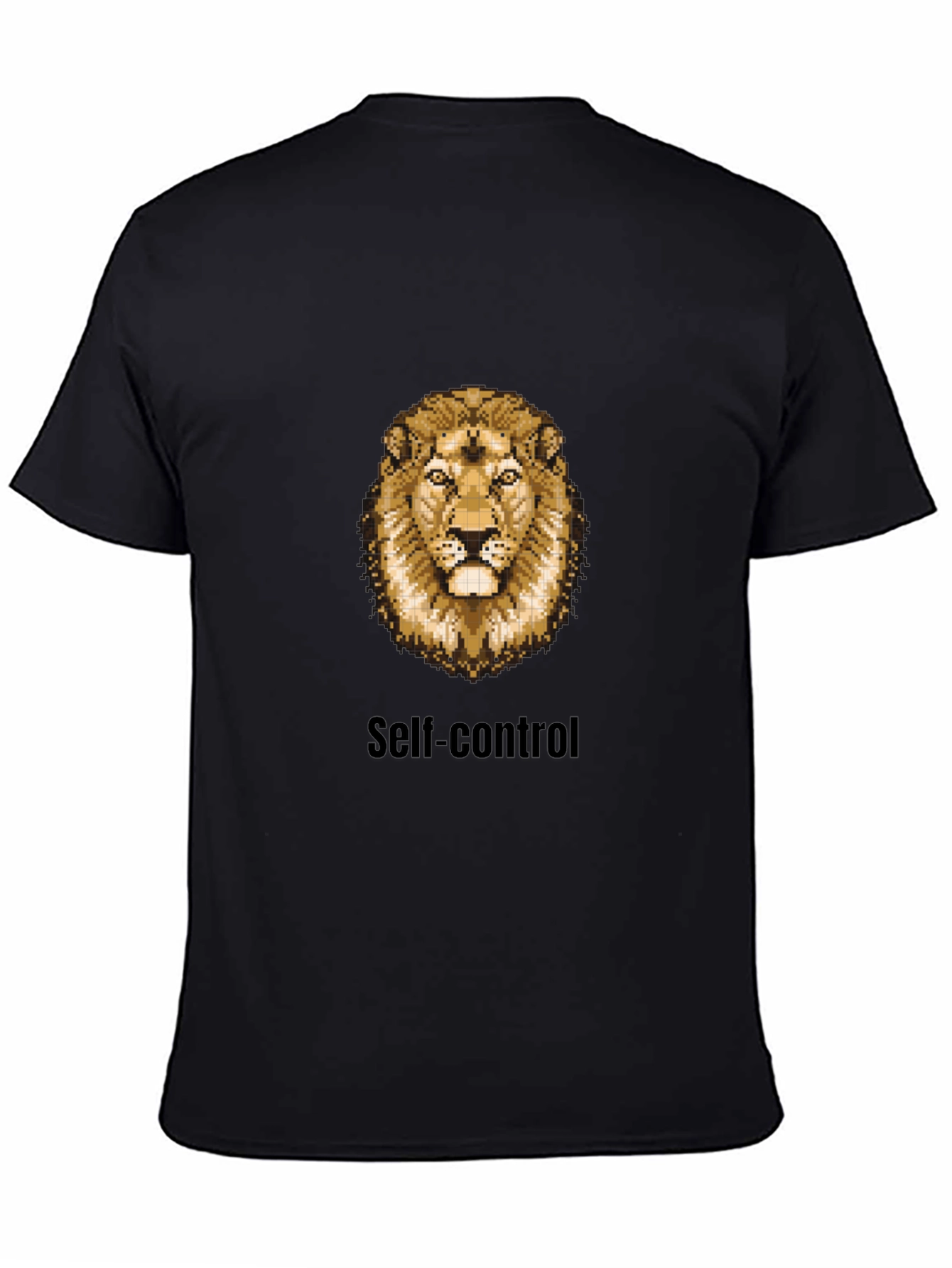 Lion Pixel Art Self-Control Black T-Shirt