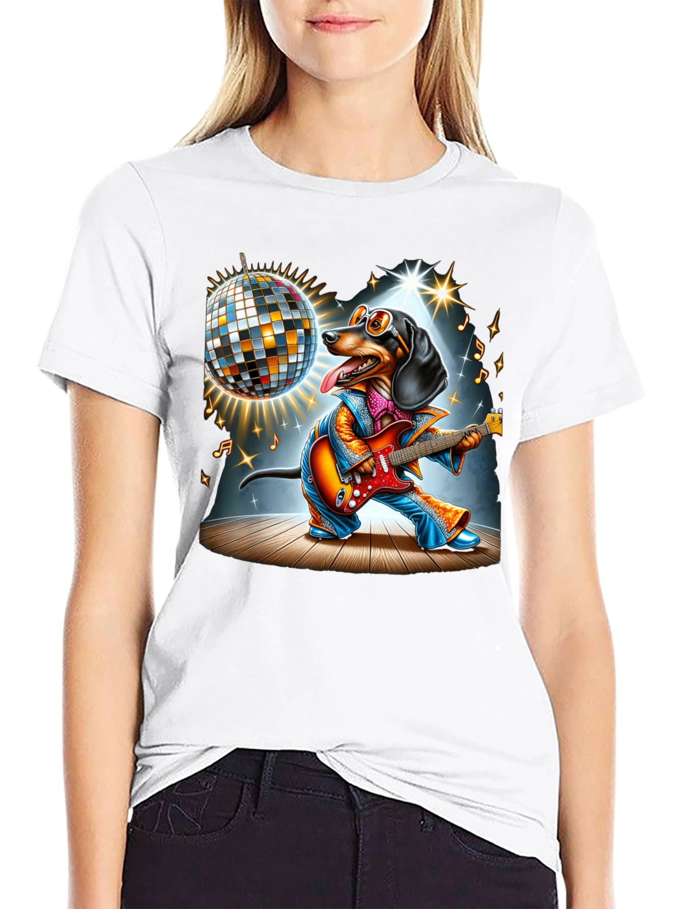 Dachshund Guitarist Graphic Tee