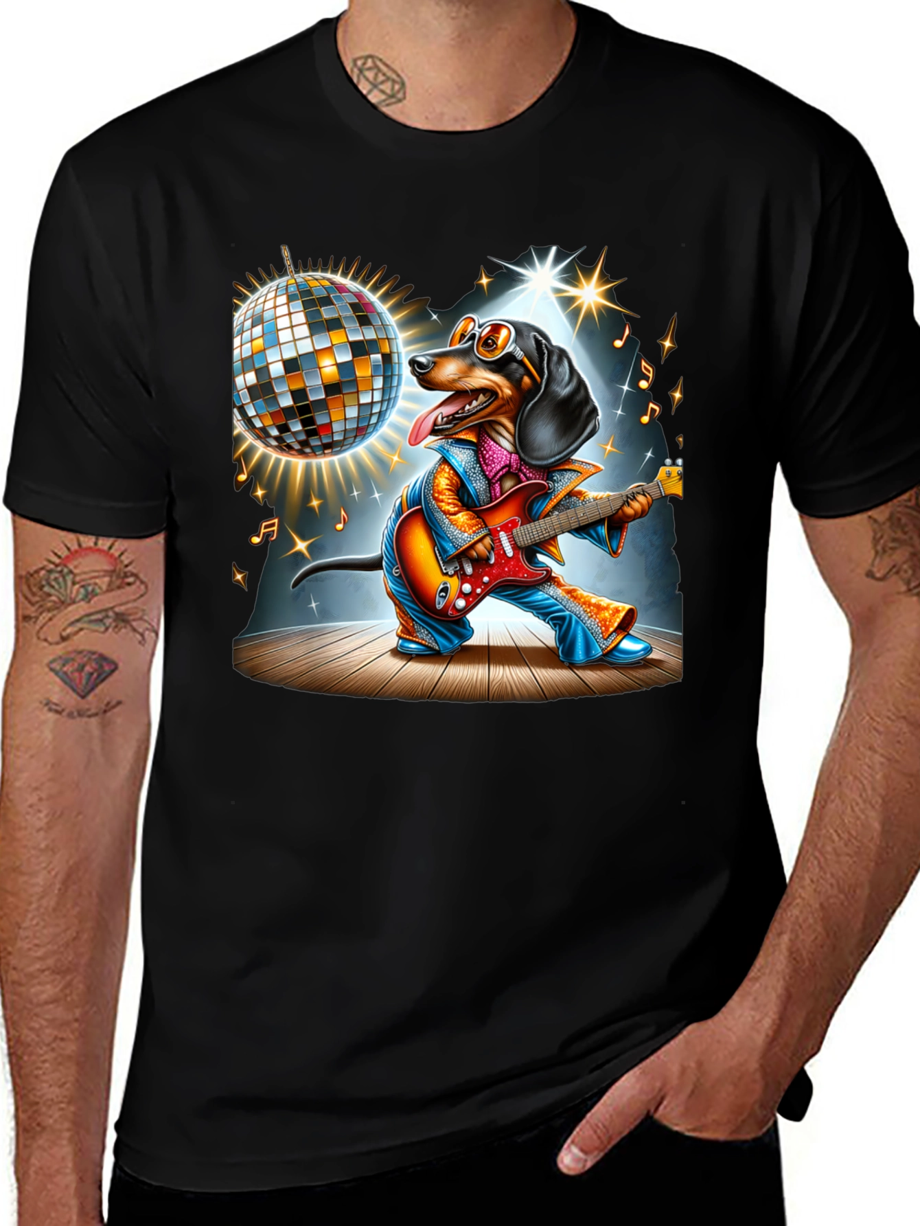 Dachshund Guitarist Graphic Tee