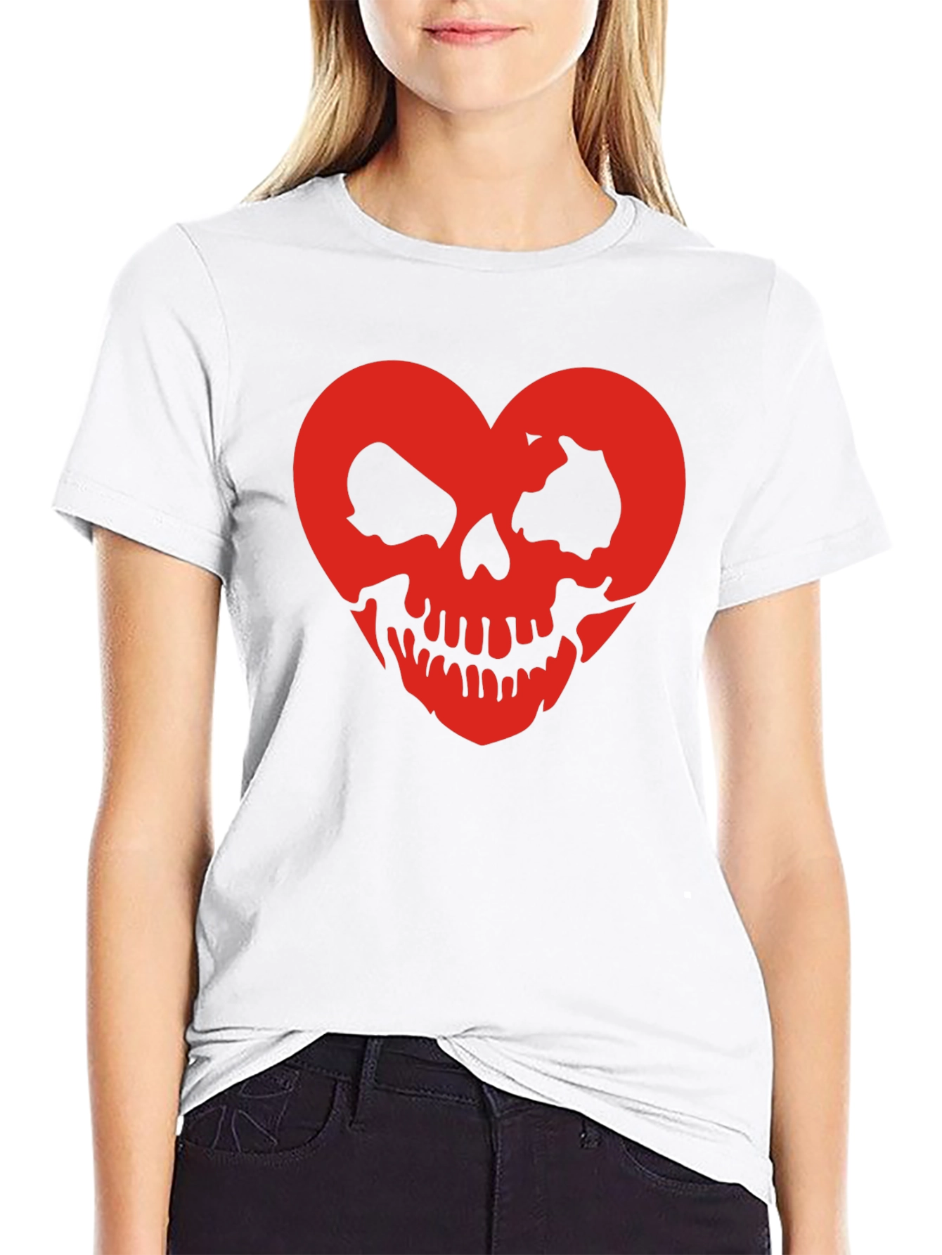 Skull Heart Graphic Tee - Black Cotton T-Shirt