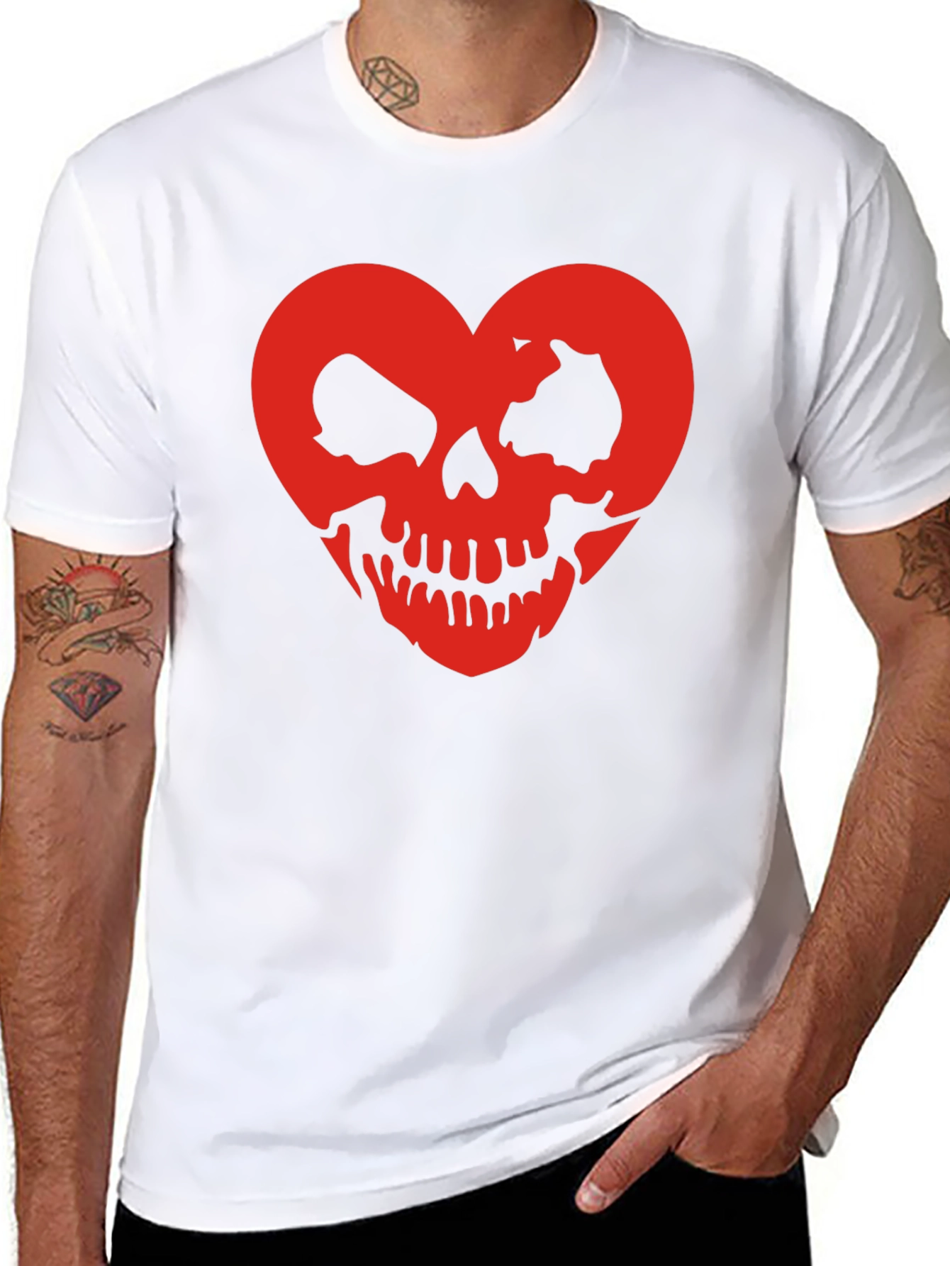 Skull Heart Graphic Tee - Black Cotton T-Shirt
