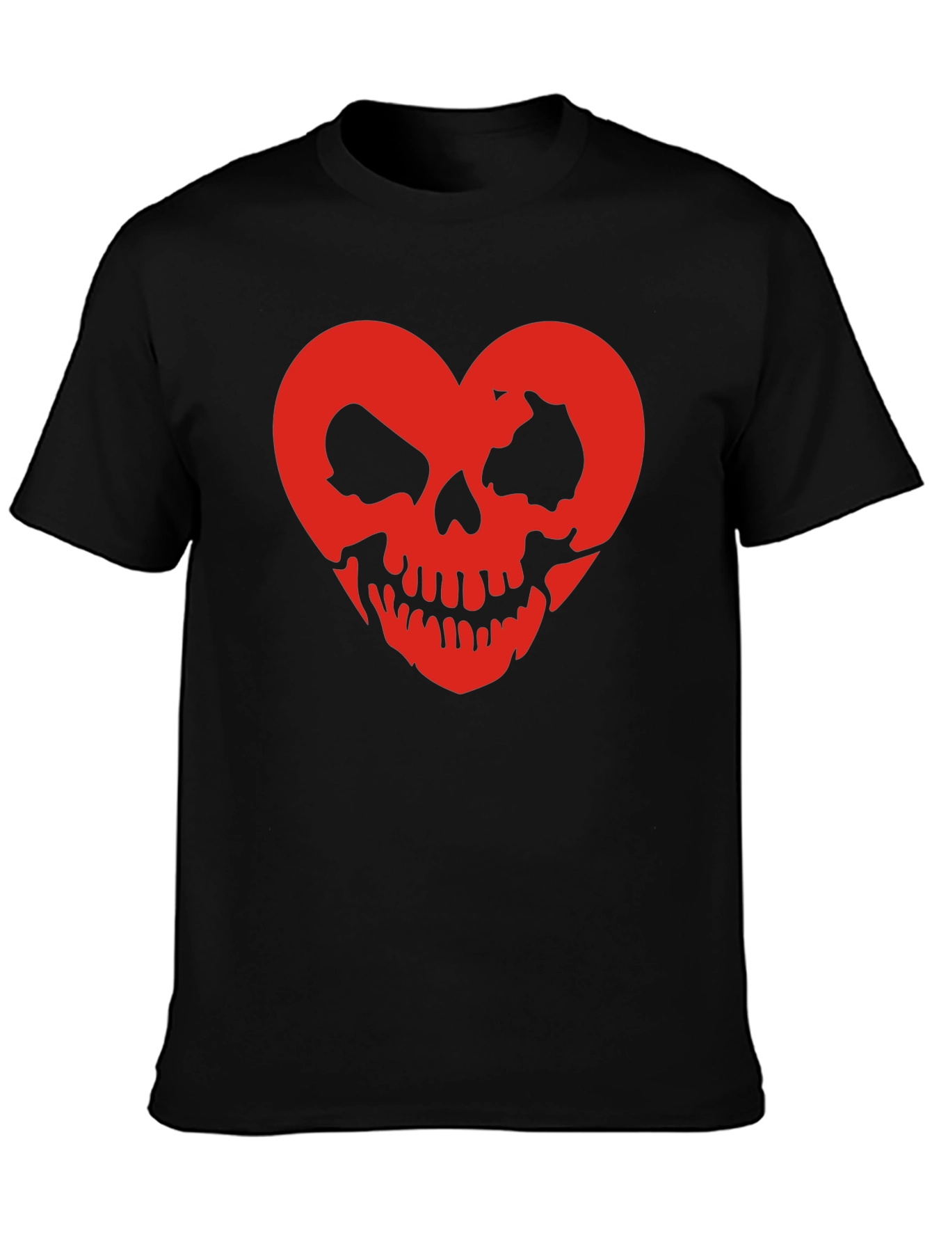 Skull Heart Graphic Tee - Black Cotton T-Shirt