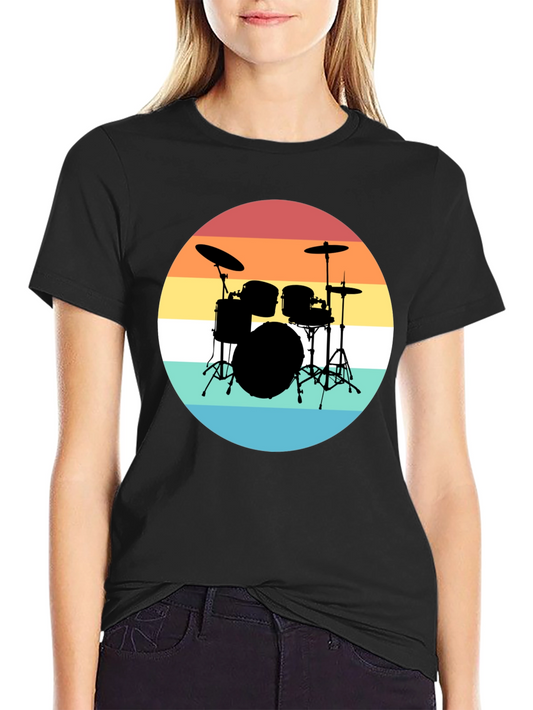 Retro Drum Set Black T-Shirt