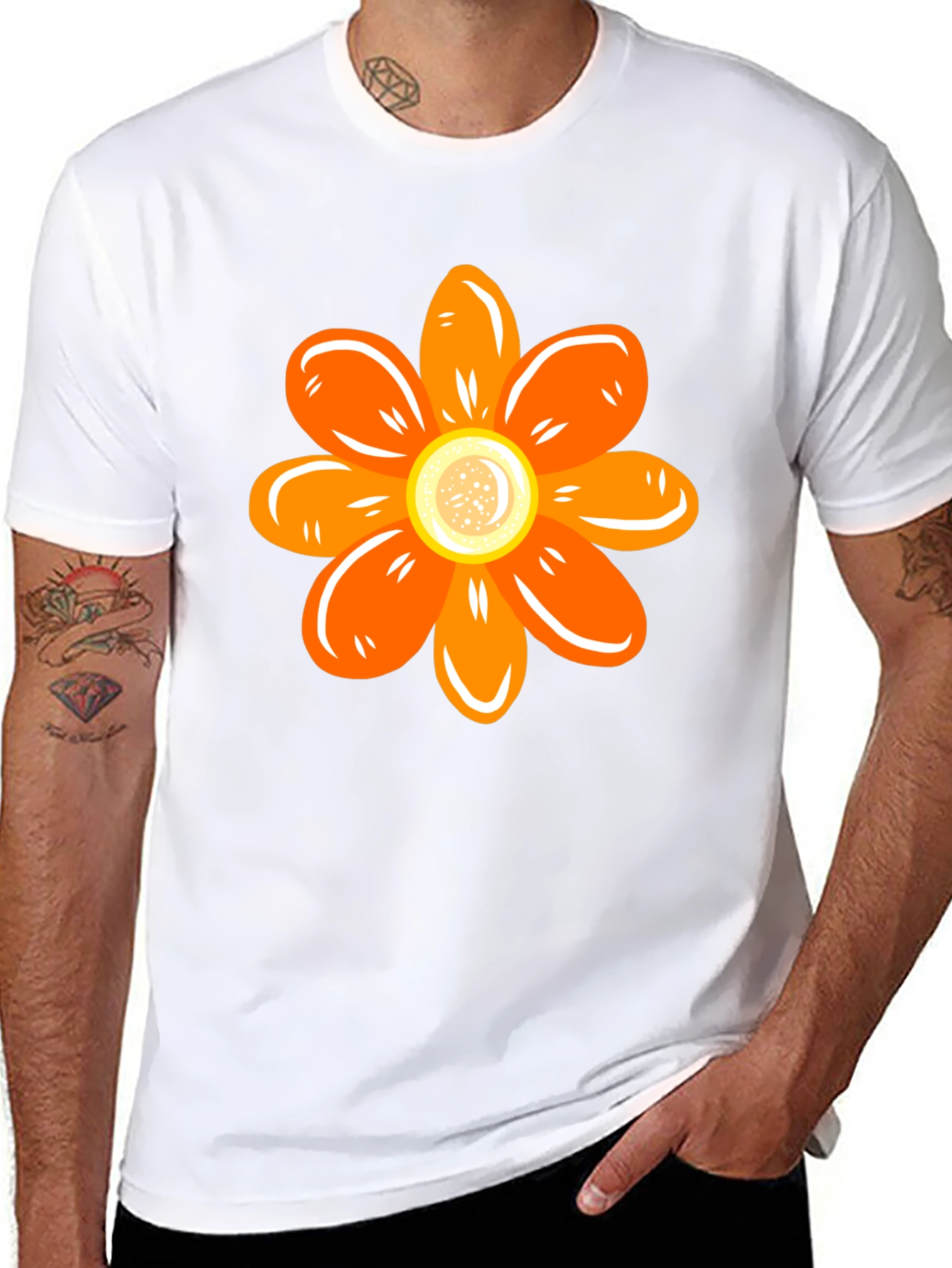 Orange Flower Graphic Tee - Stylish Casual Wear