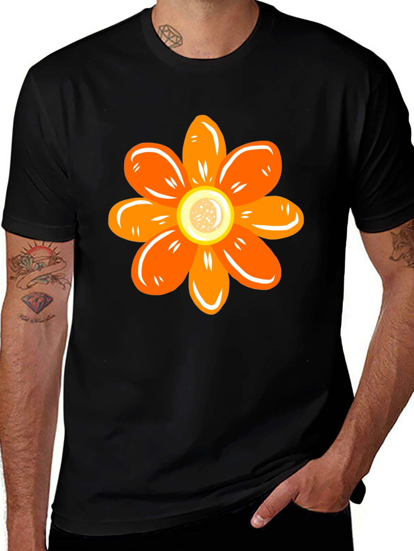 Orange Flower Graphic Tee - Stylish Casual Wear