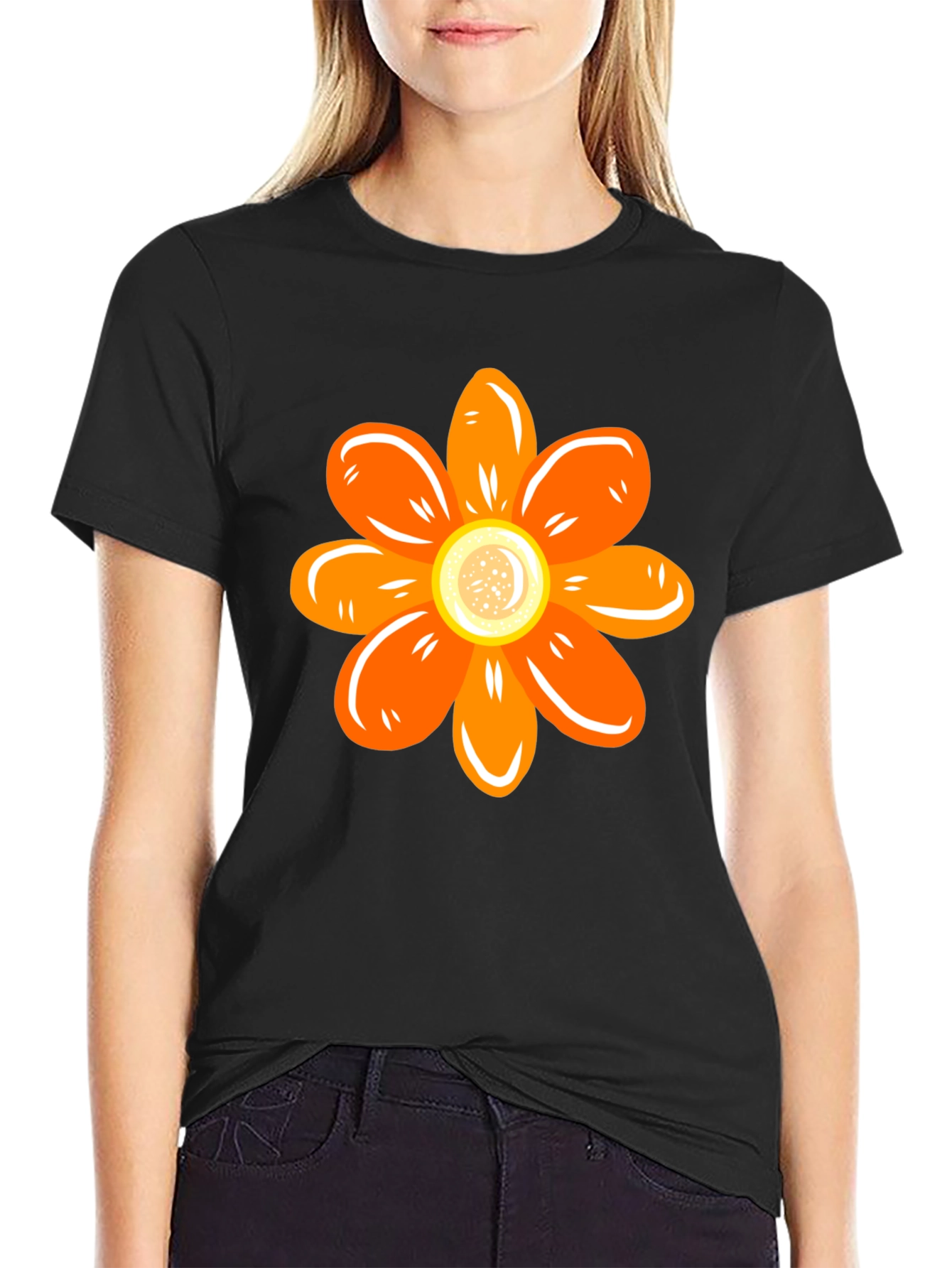 Orange Flower Graphic Tee - Stylish Casual Wear