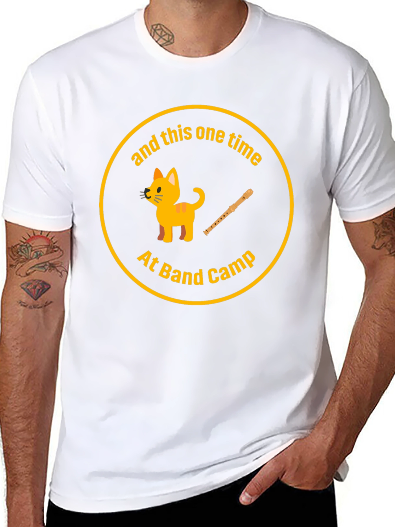 Funny Band Camp T-Shirt with Cat and Flute Design