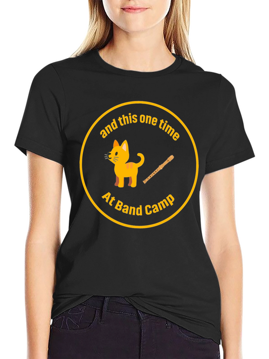 Funny Band Camp T-Shirt with Cat and Flute Design