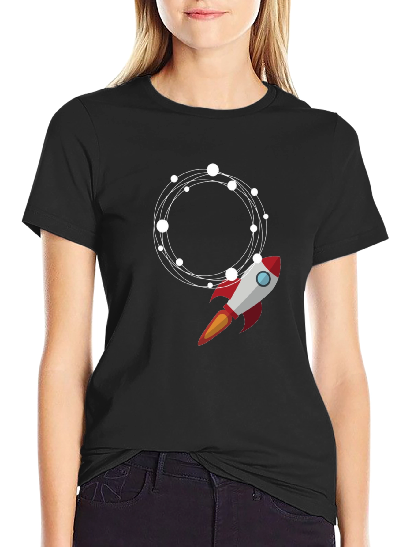 Rocket Launch Graphic Tee - Black Cotton Blend T-Shirt