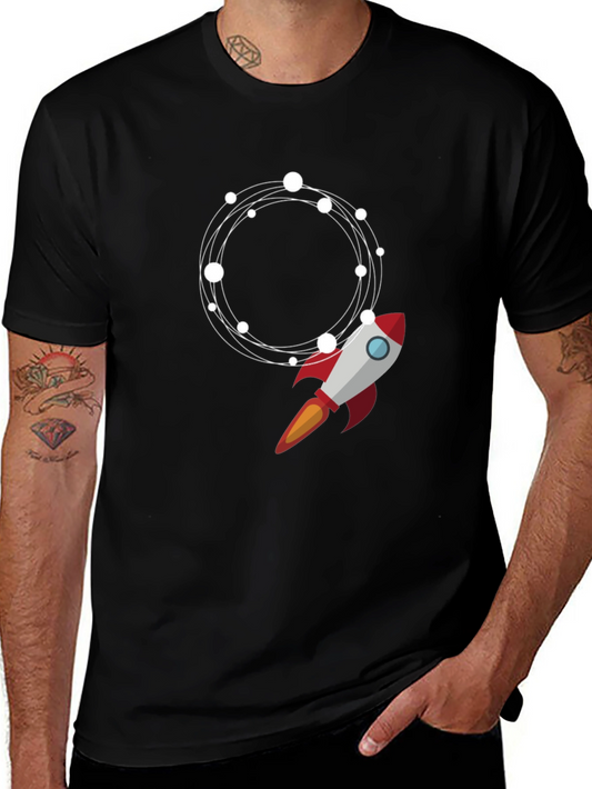 Rocket Launch Graphic Tee - Black Cotton Blend T-Shirt