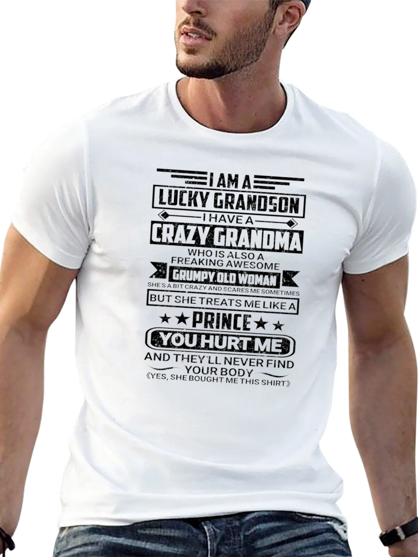 Lucky Grandson Crazy Grandma Graphic T-Shirt