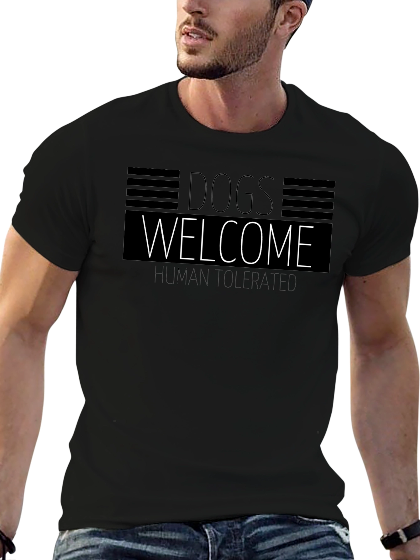 Dogs Welcome Human Tolerated Black Graphic Tee