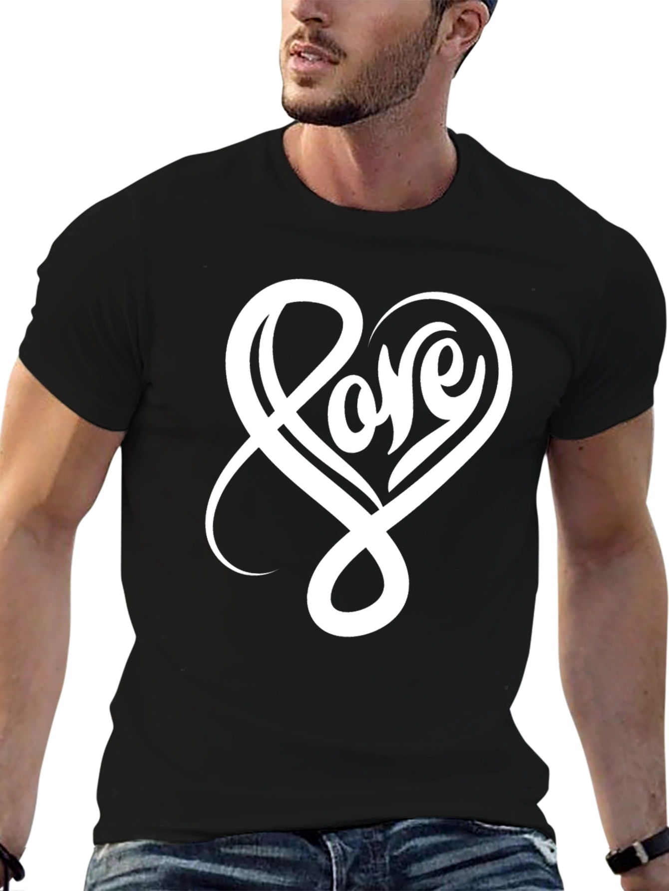 Love Heart Graphic Black T-Shirt