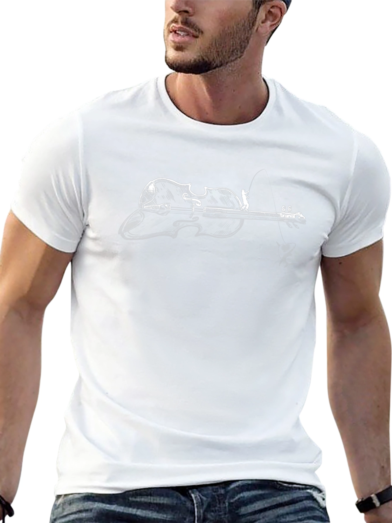Violin Fisherman Black T-Shirt - Unique Design