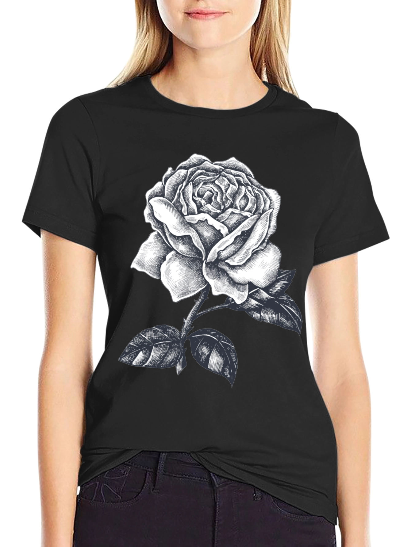Rose Graphic Tee - Mens Black Short Sleeve