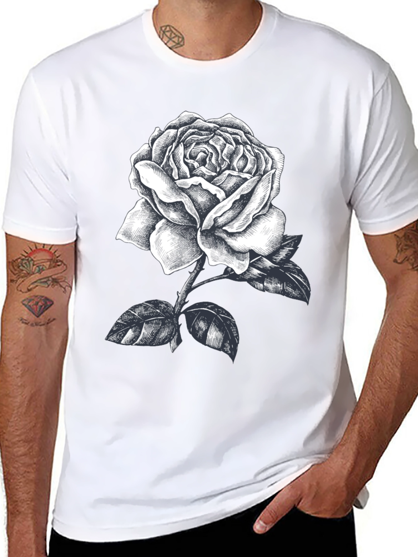 Rose Graphic Tee - Mens Black Short Sleeve