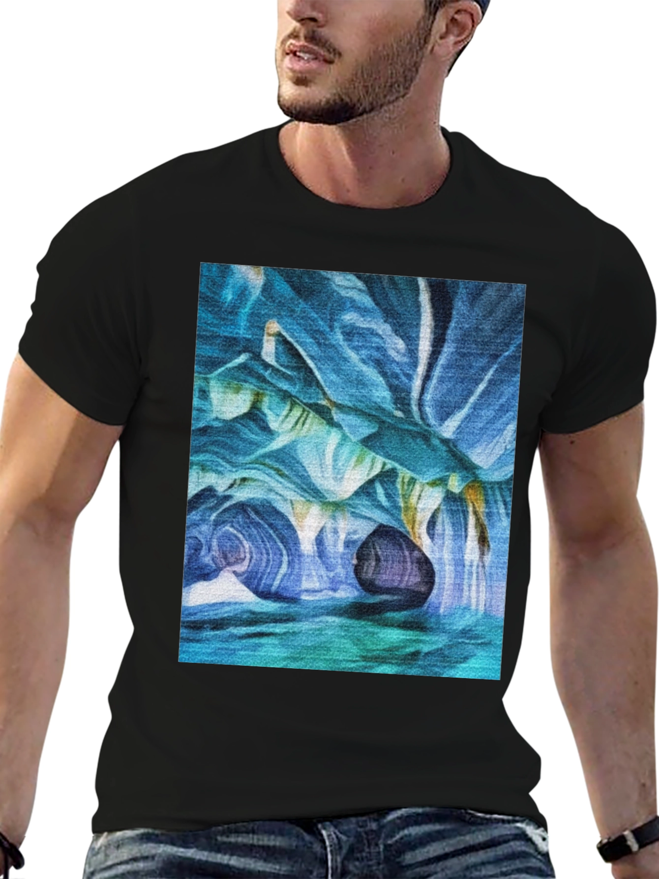 Abstract Swirl Art Print Black T-Shirt