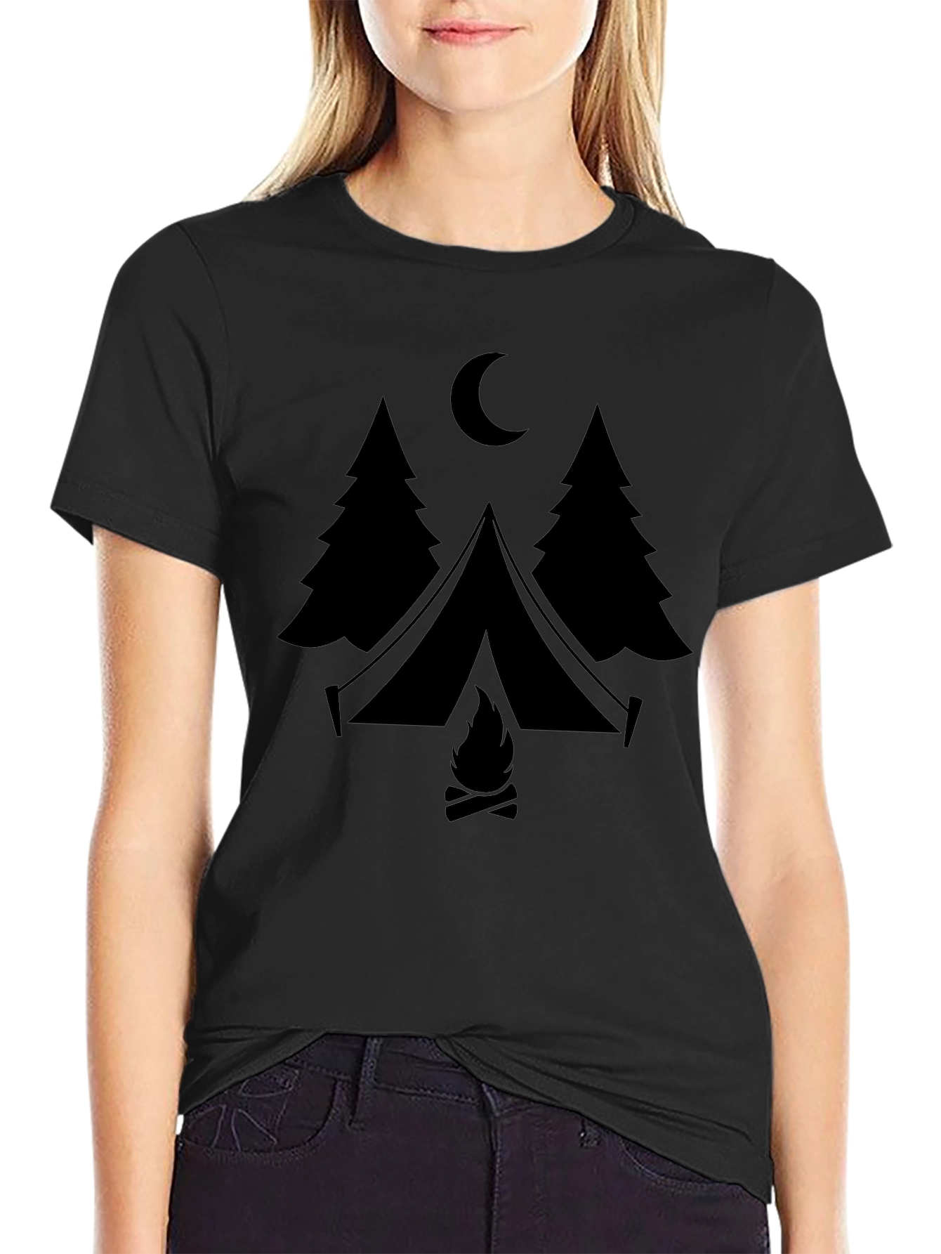 Camping Scene Graphic Tee - Black