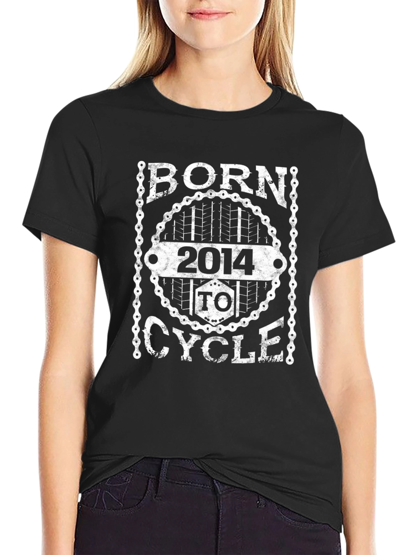 Born 2014 To Cycle Black Graphic T-Shirt