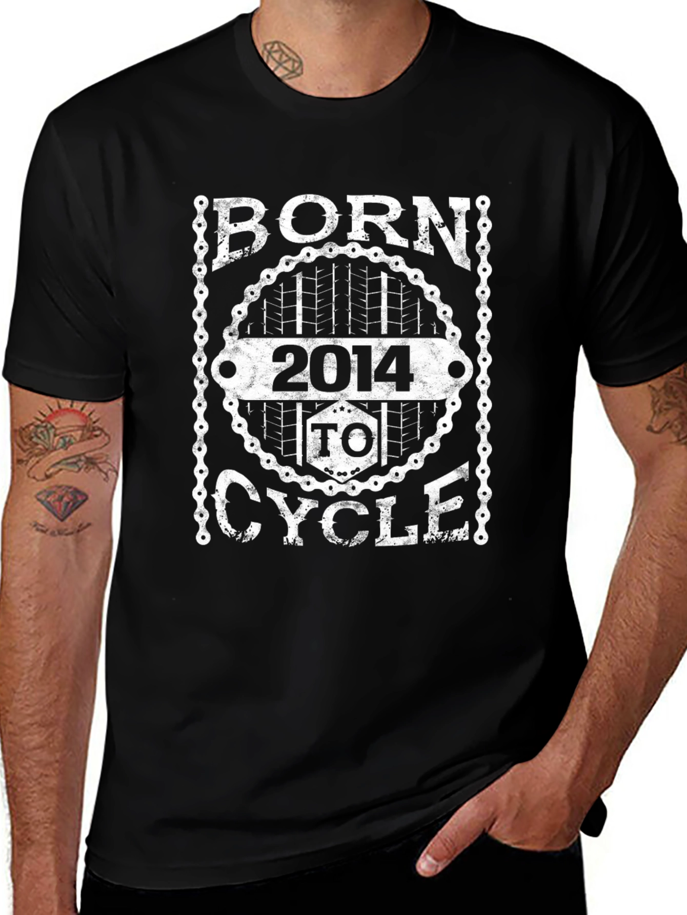 Born 2014 To Cycle Black Graphic T-Shirt
