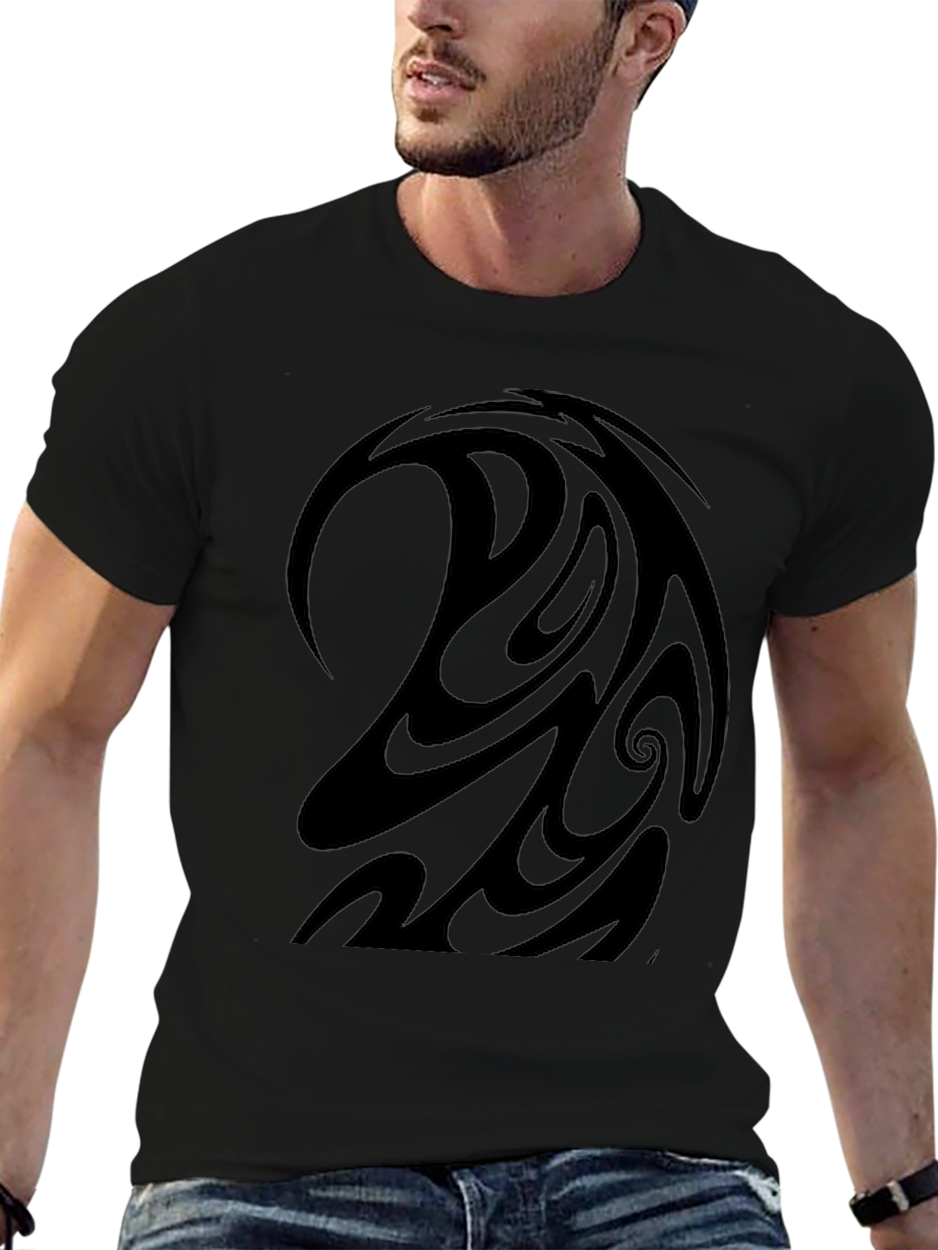 Black Tribal Swirl Design Tee