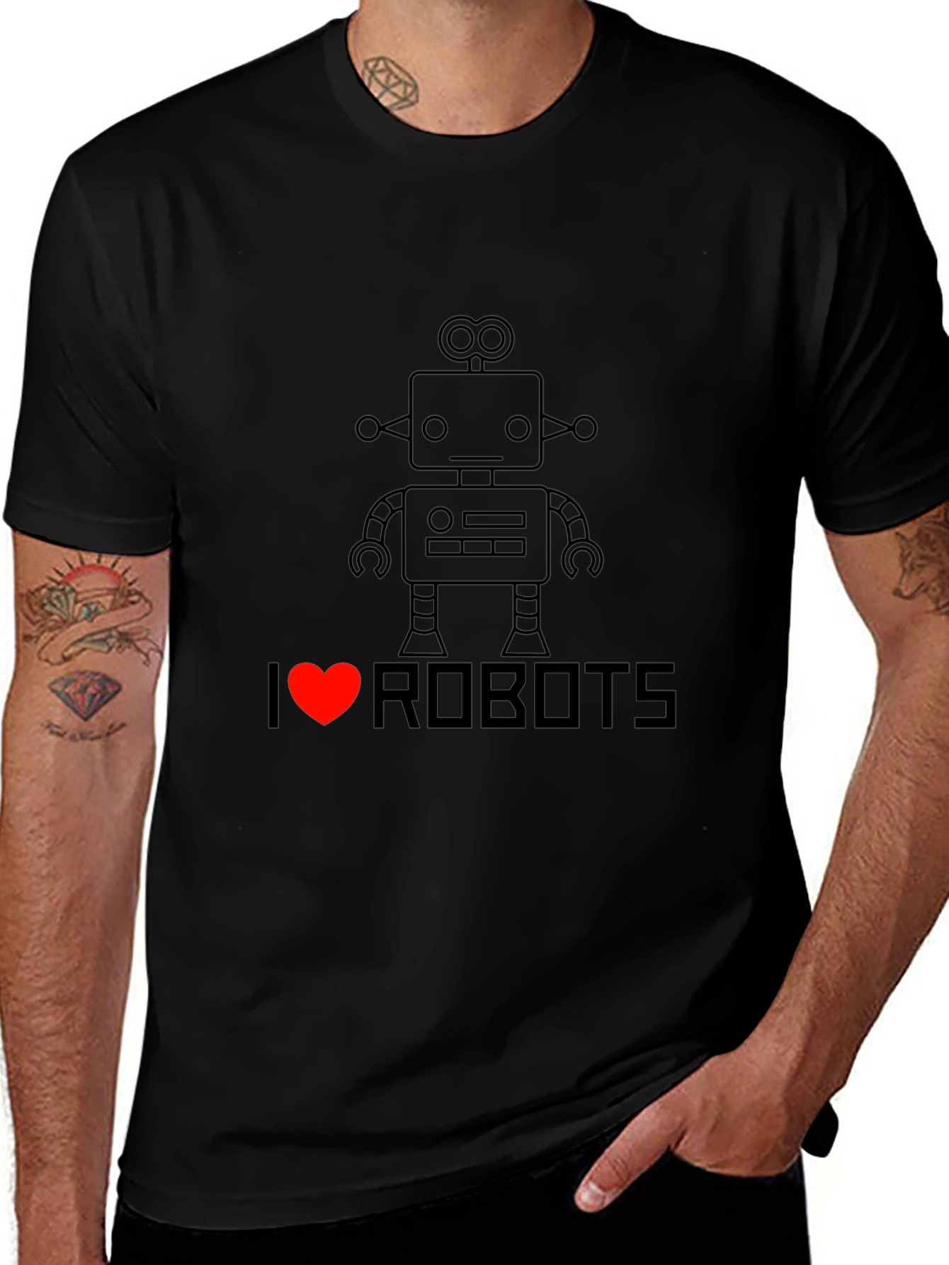 I Heart Robots T-Shirt - Black Graphic Tee