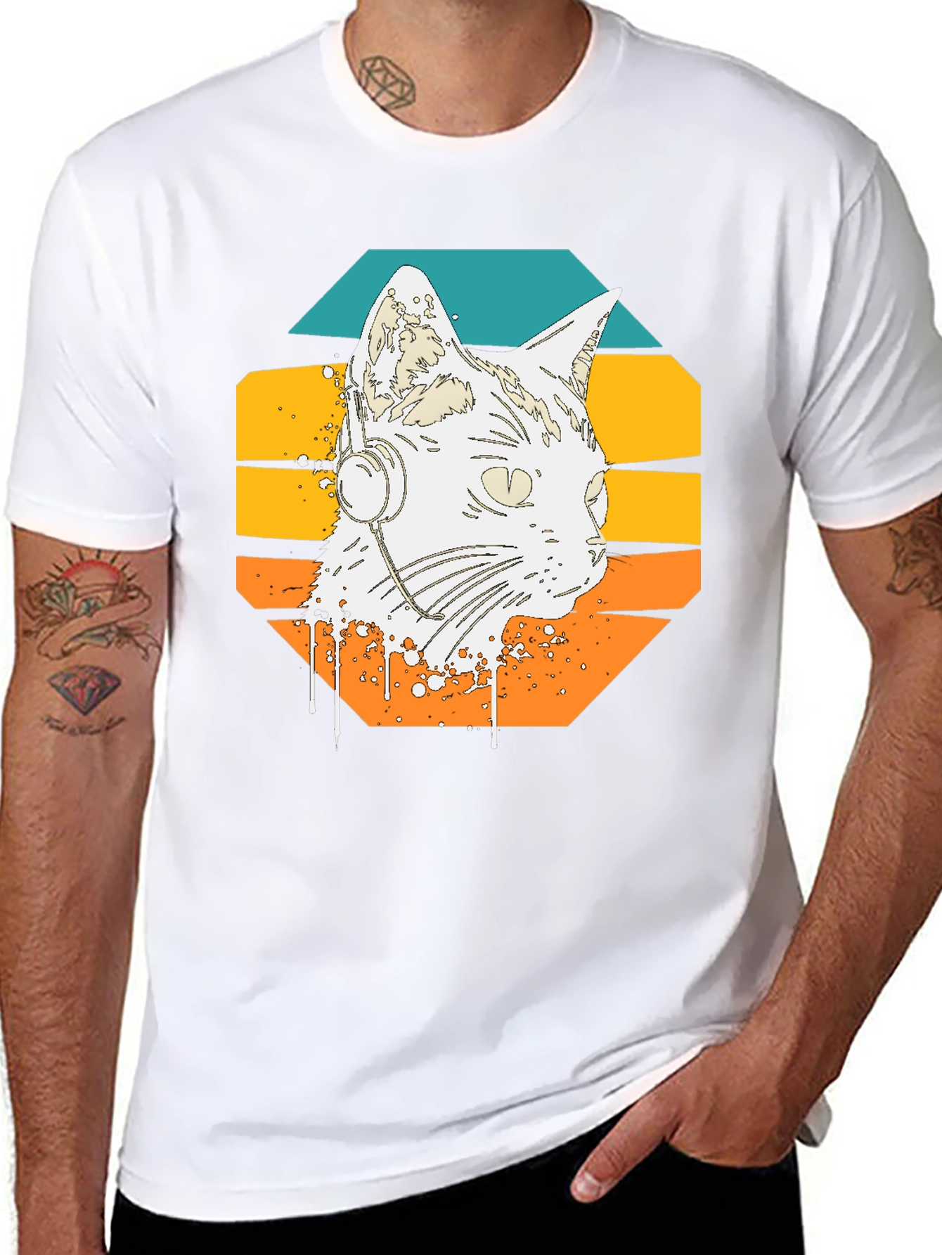 Retro Cat Headphone Graphic Tee