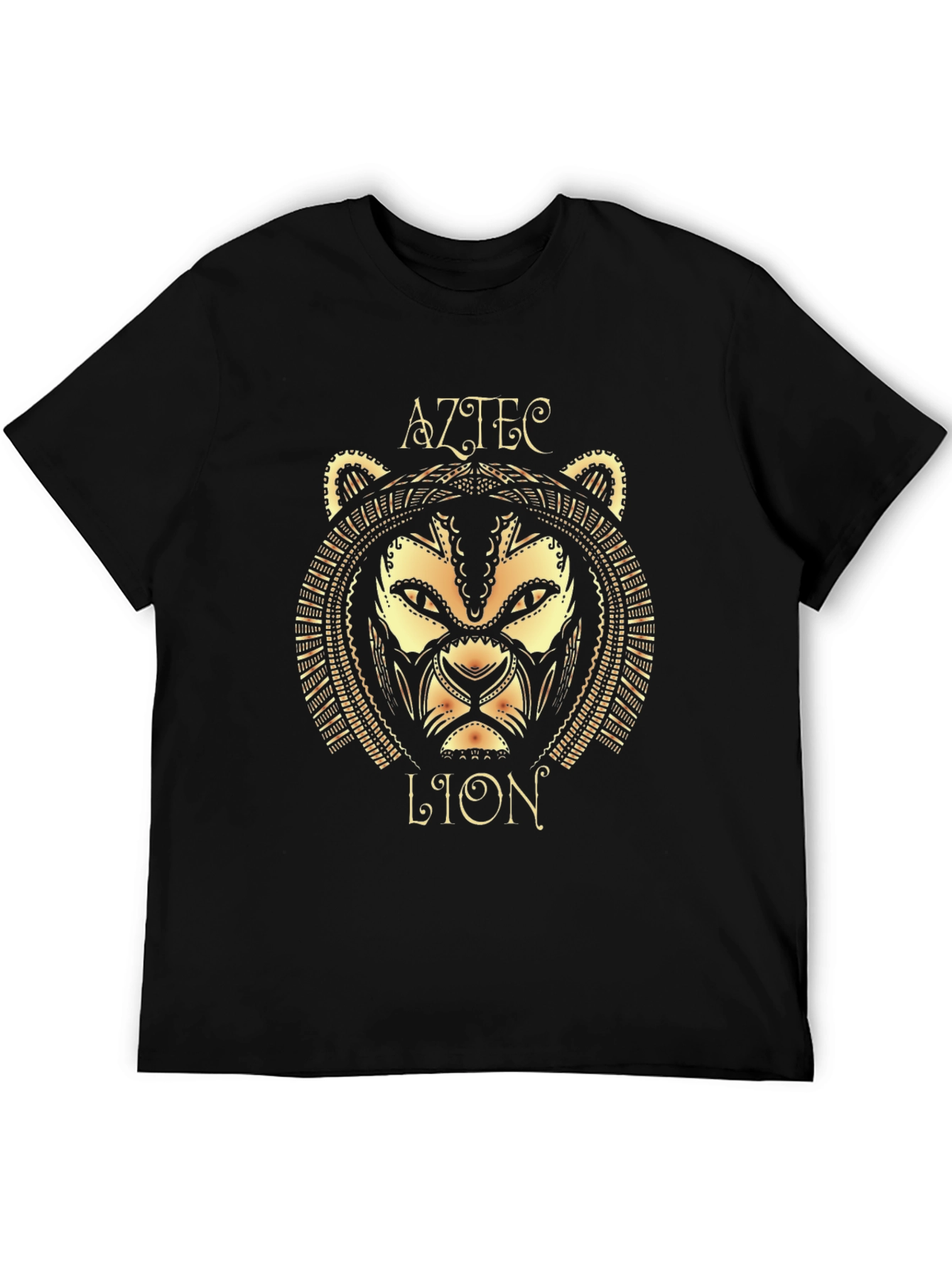 Aztec Lion Graphic Tee - Stylish Black Cotton T-Shirt