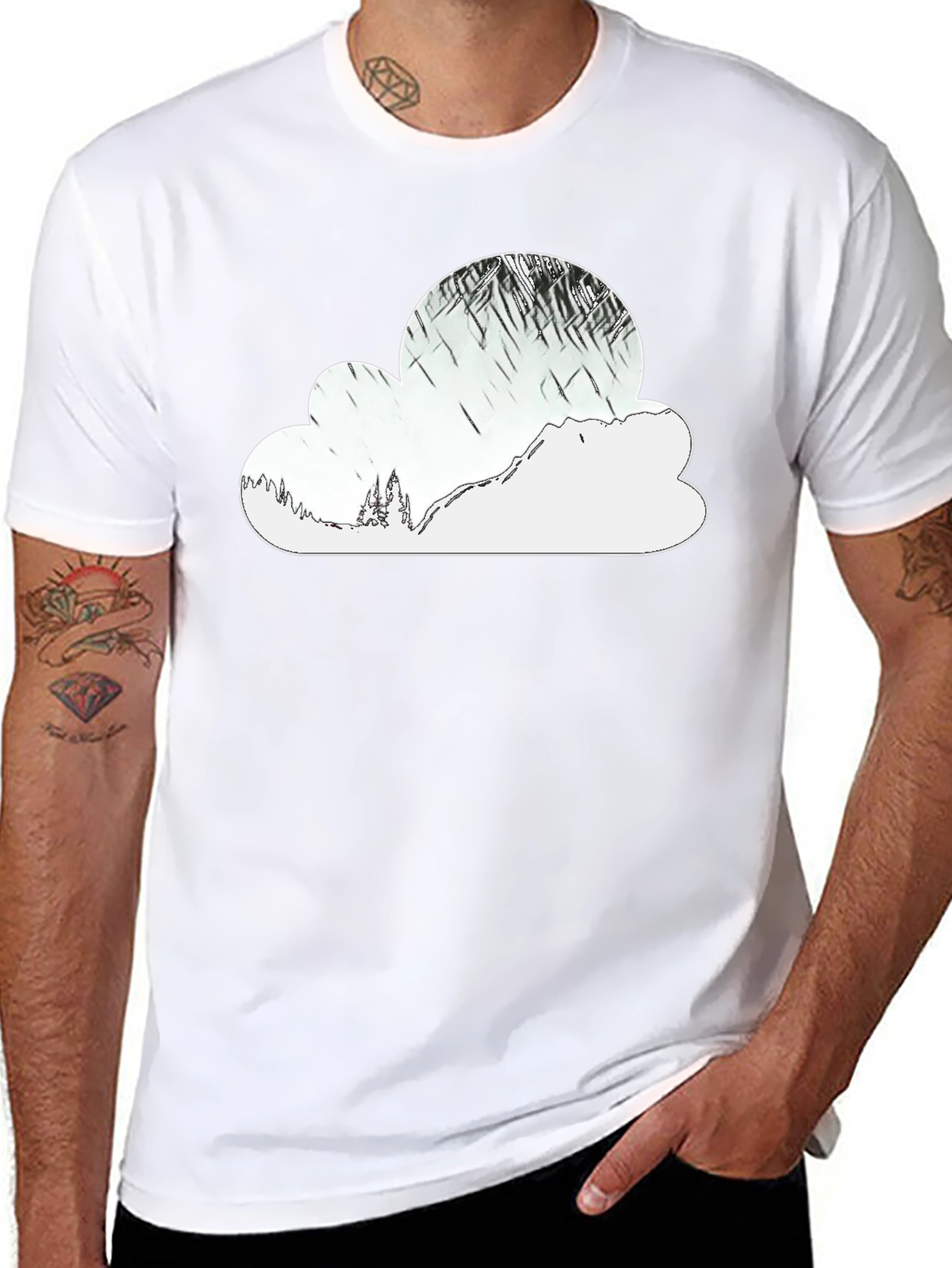 Mountain Cloud Graphic Tee - Stylish Black T-Shirt