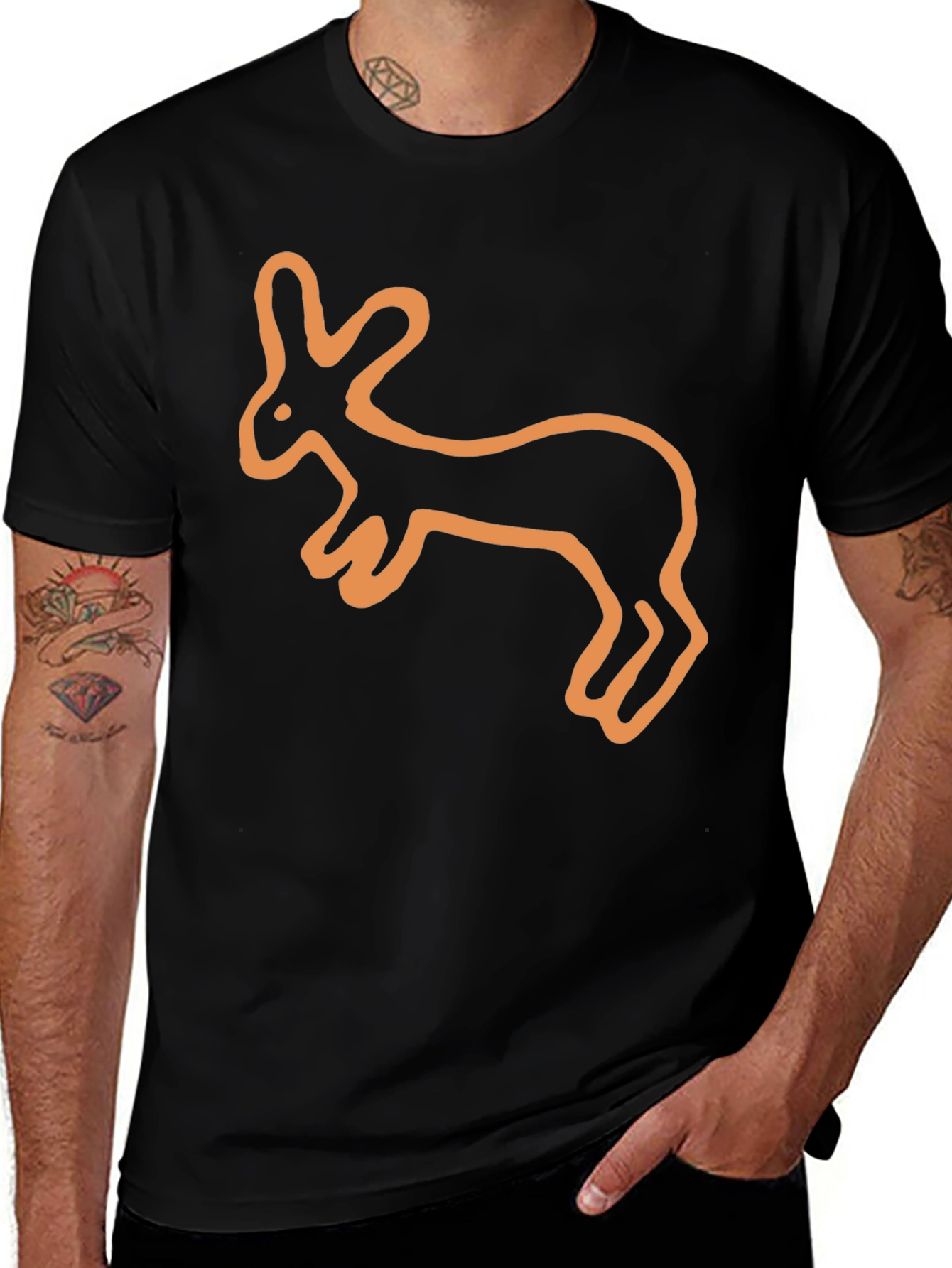 Rabbit Graphic Tee - Black Cotton Casual Shirt