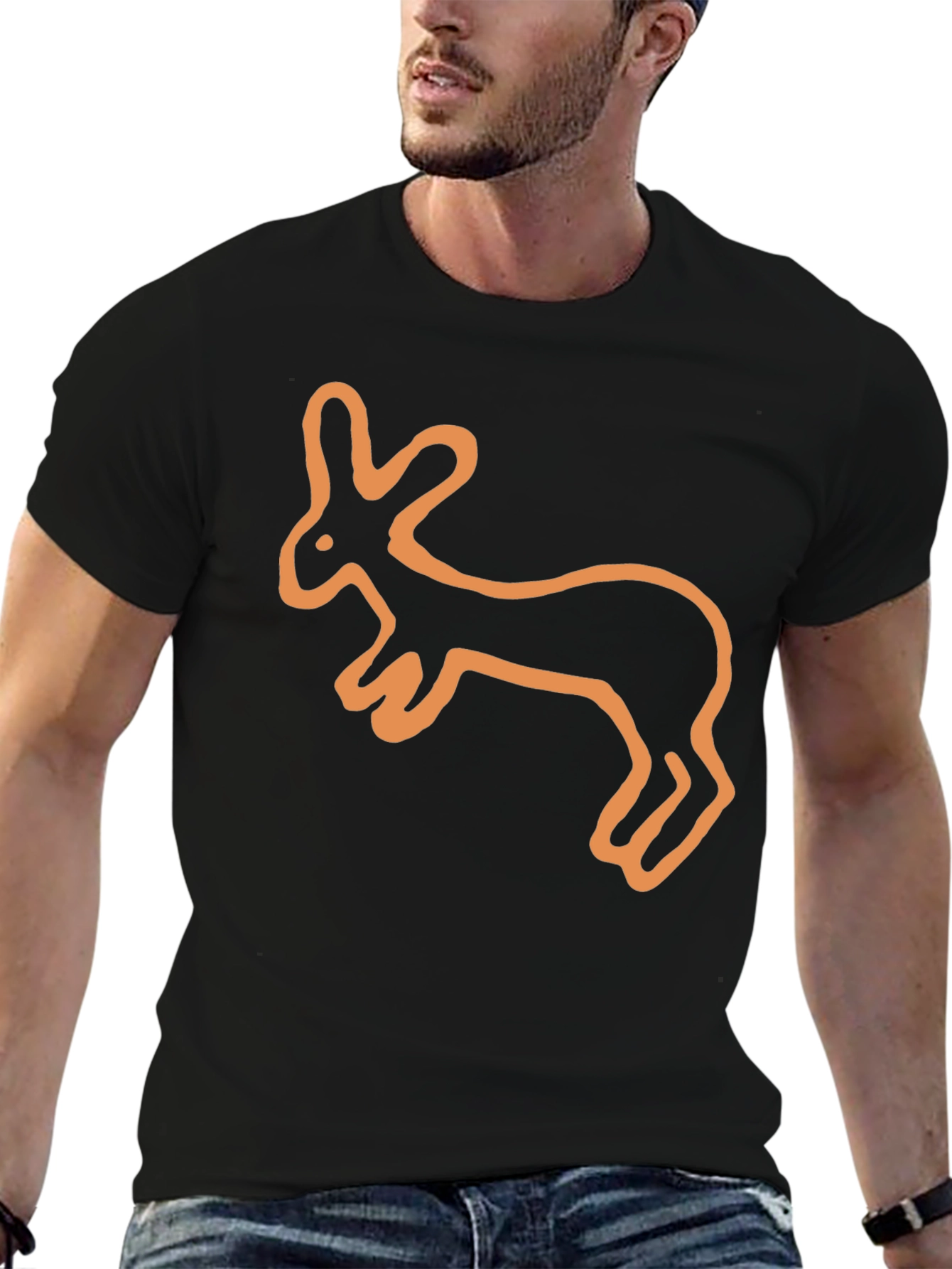Rabbit Graphic Tee - Black Cotton Casual Shirt