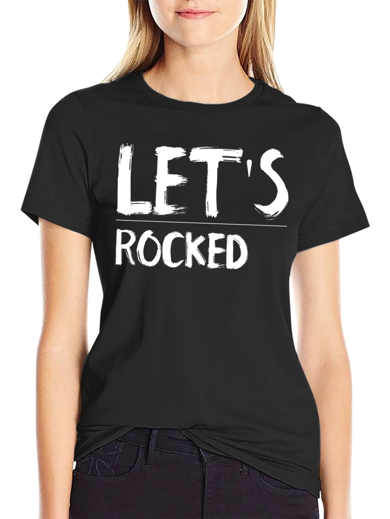 Lets Rocked Graphic Print Black T-Shirt