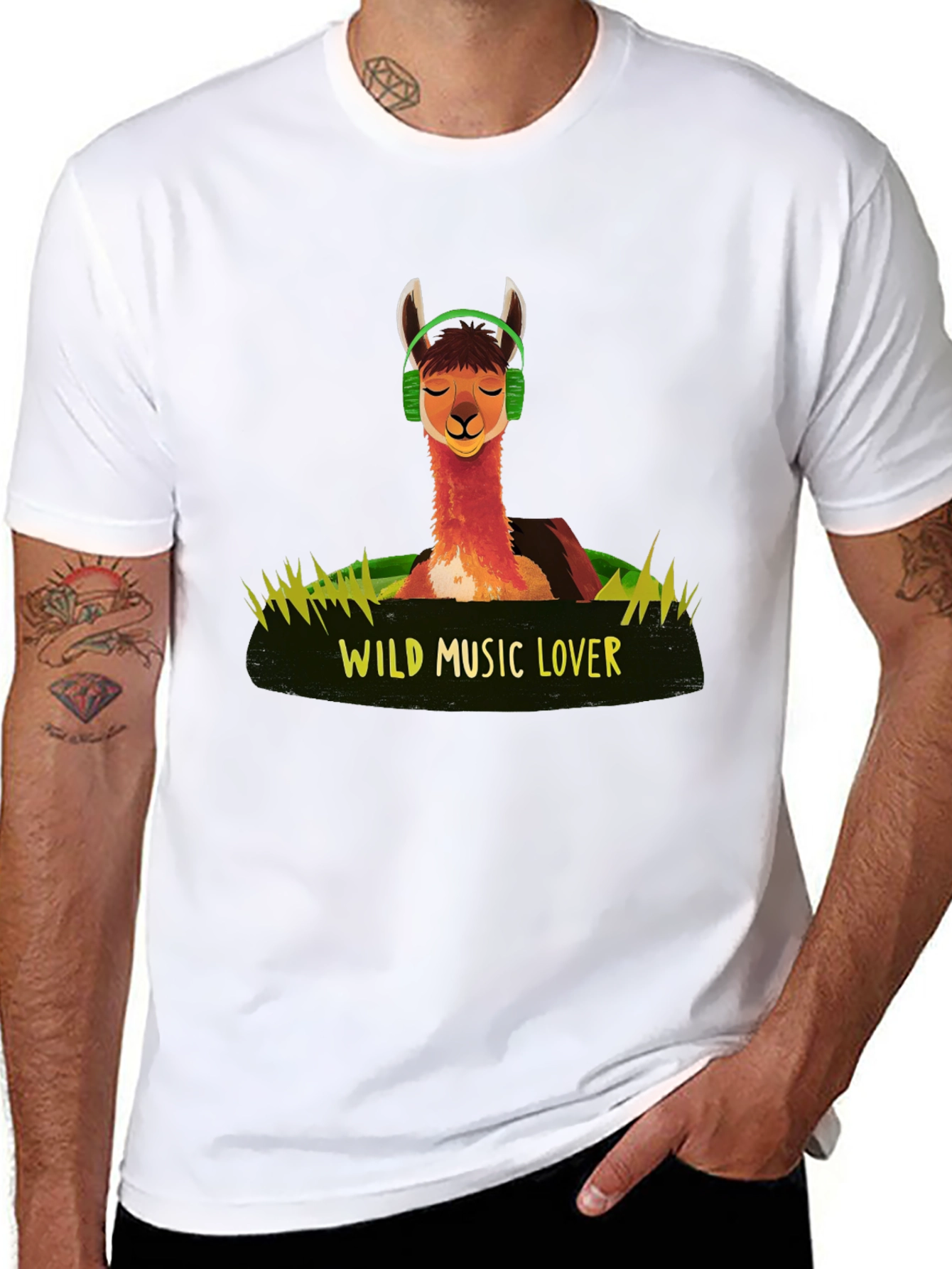 Wild Music Lover T-Shirt - Llama Headphone Design