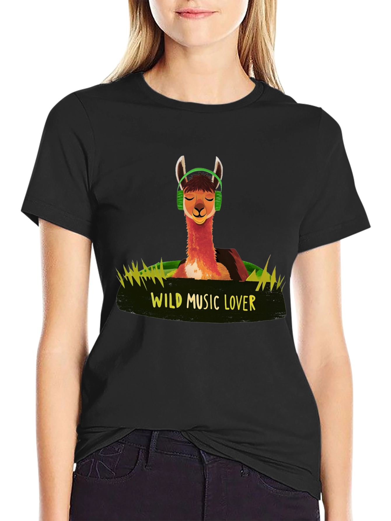 Wild Music Lover T-Shirt - Llama Headphone Design