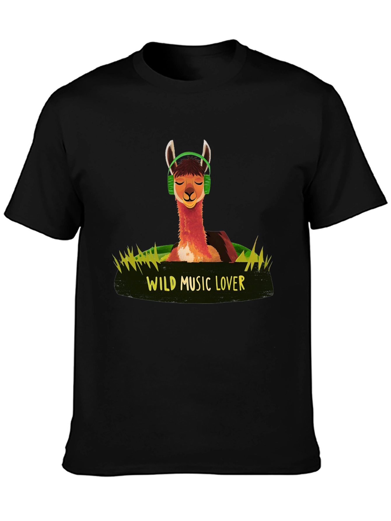 Wild Music Lover T-Shirt - Llama Headphone Design