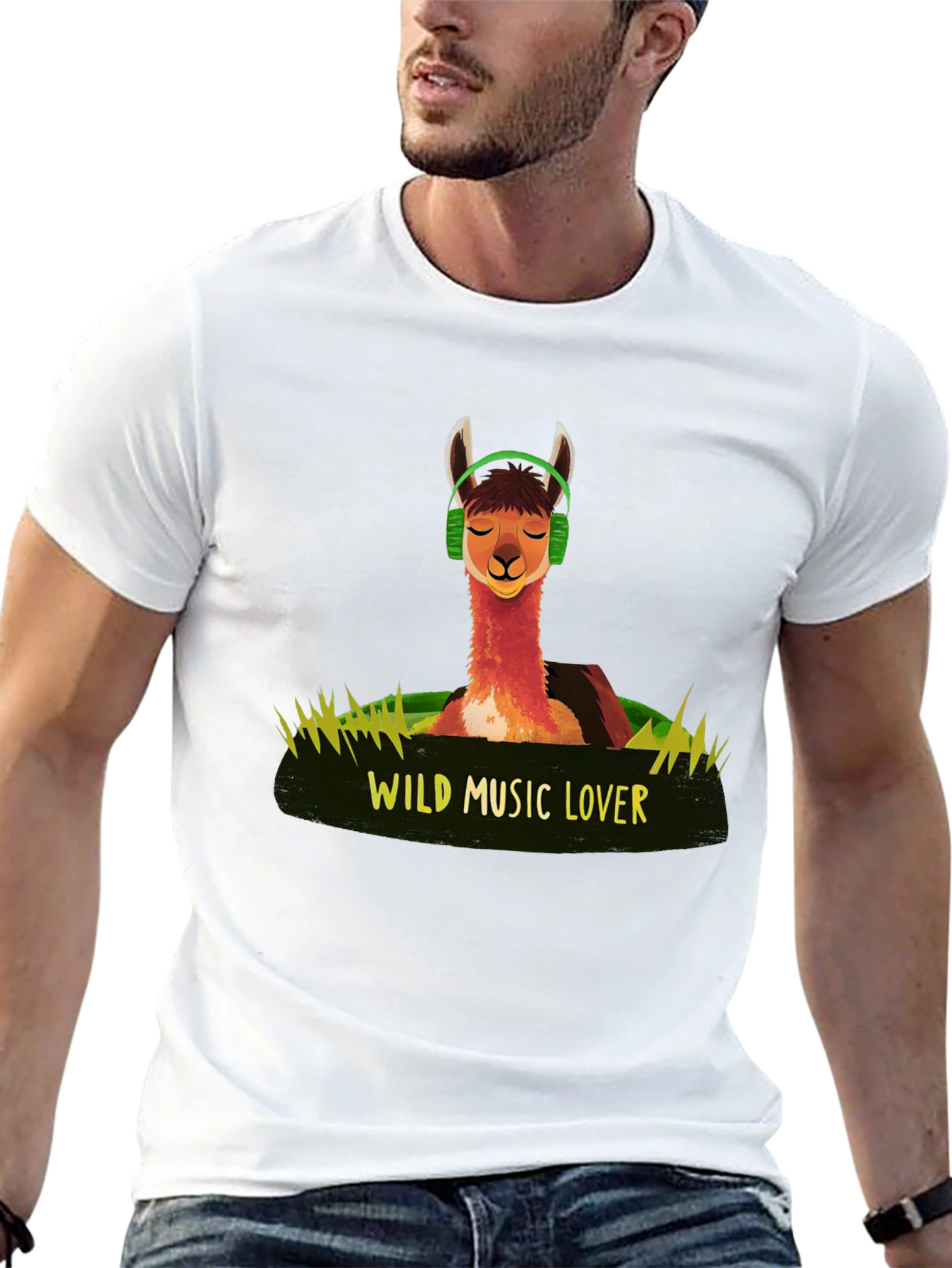 Wild Music Lover T-Shirt - Llama Headphone Design