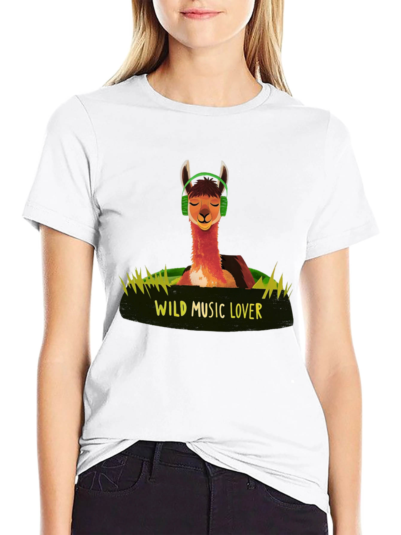 Wild Music Lover T-Shirt - Llama Headphone Design