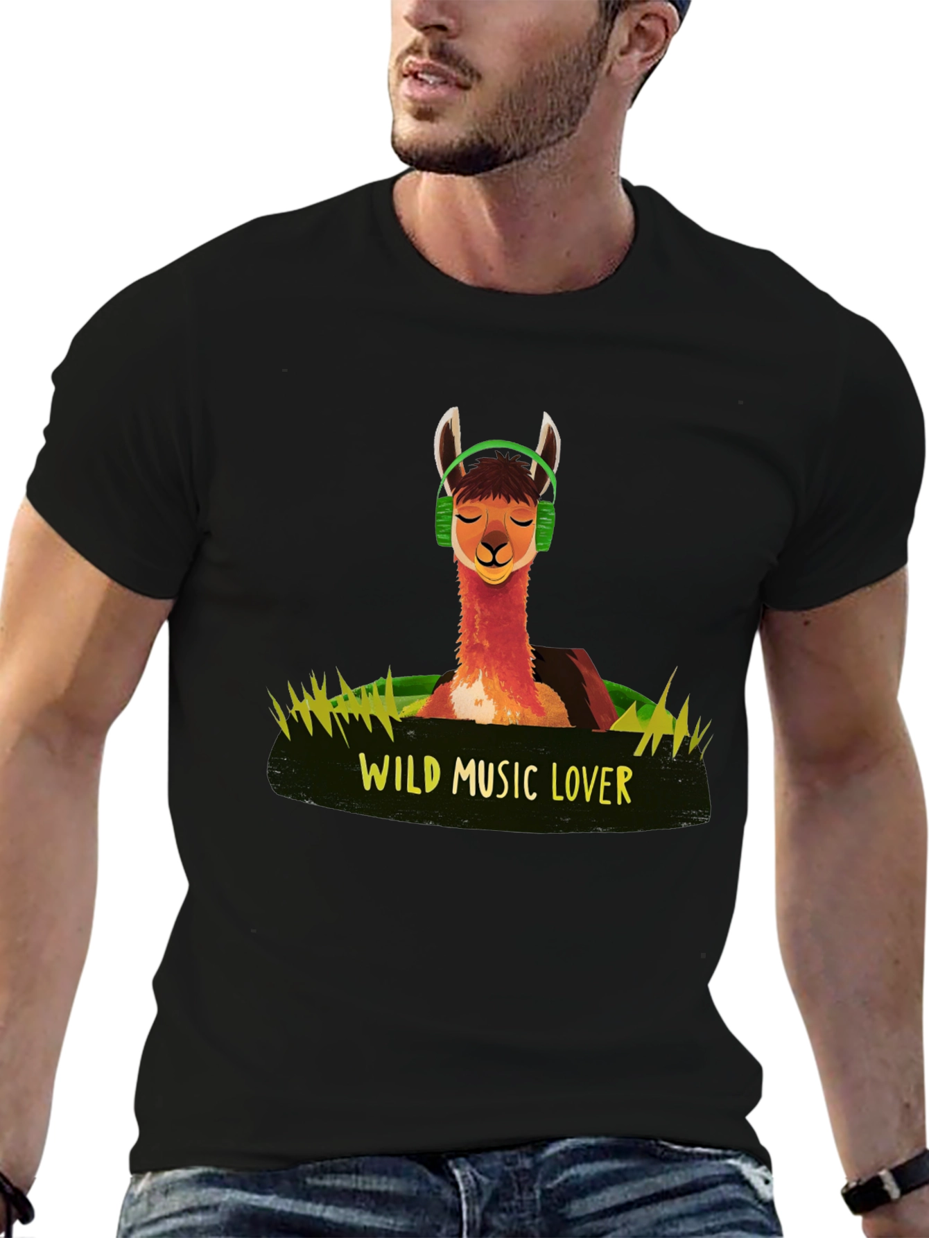 Wild Music Lover T-Shirt - Llama Headphone Design