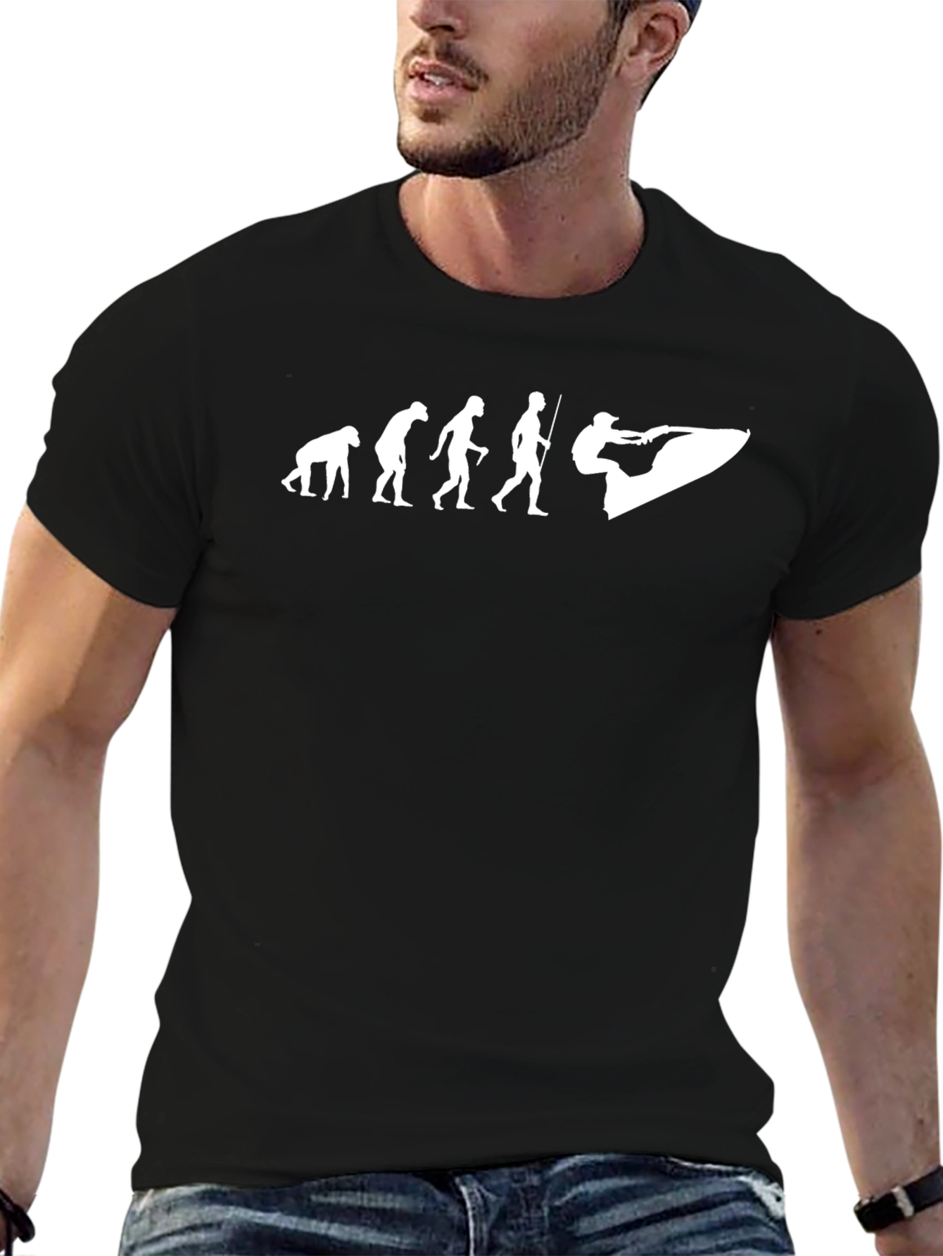 Evolution of Water Sport T-Shirt: Black Graphic Tee